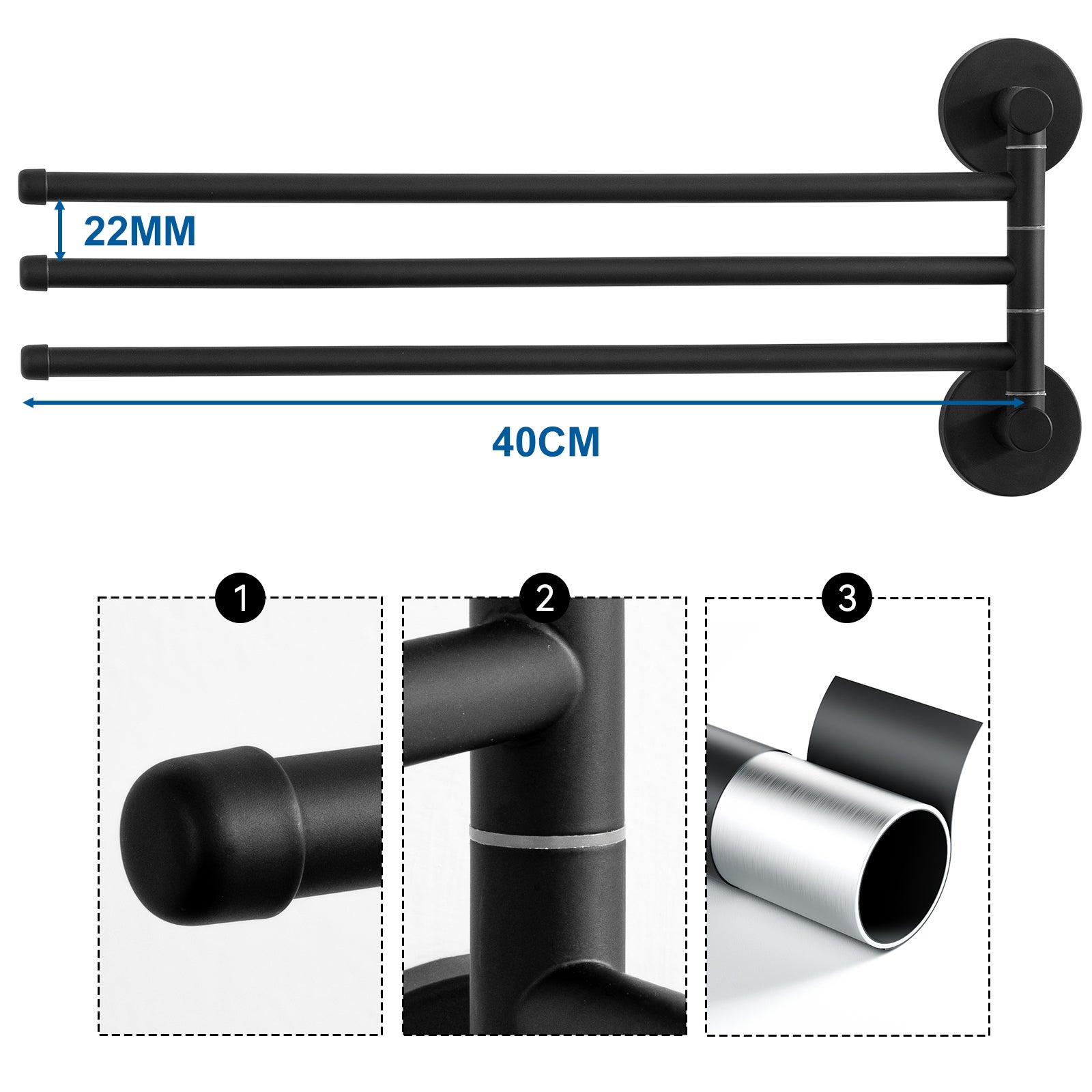 Colonne douche en laiton Bronze Rétro,Douche avec Mitigeur Mécanique,Hauteur Réglable+Porte-Serviettes Inox avec 3 Barres 180°Rotatives,Noir - 8