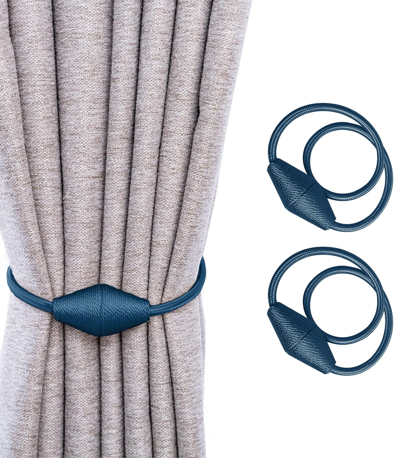 Fermatende Magnetici Per Tende Fatti A Mano: Confezione Da 4, Senza Fori, Lunghezza Regolabile (Blu)