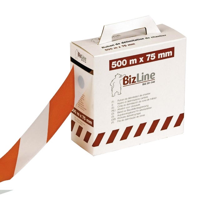 bizline 351040 | ruban de délimitation de chantier rouge/blanc 75 mm x 500 m x 0.3 mm