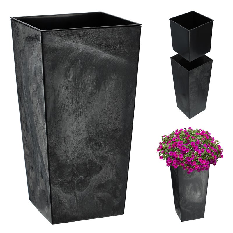 DONICZKA DONICA OGRODOWA Z WKŁADEM NA KWIATY DUŻA WYSOKA CZARNA 24x47cm