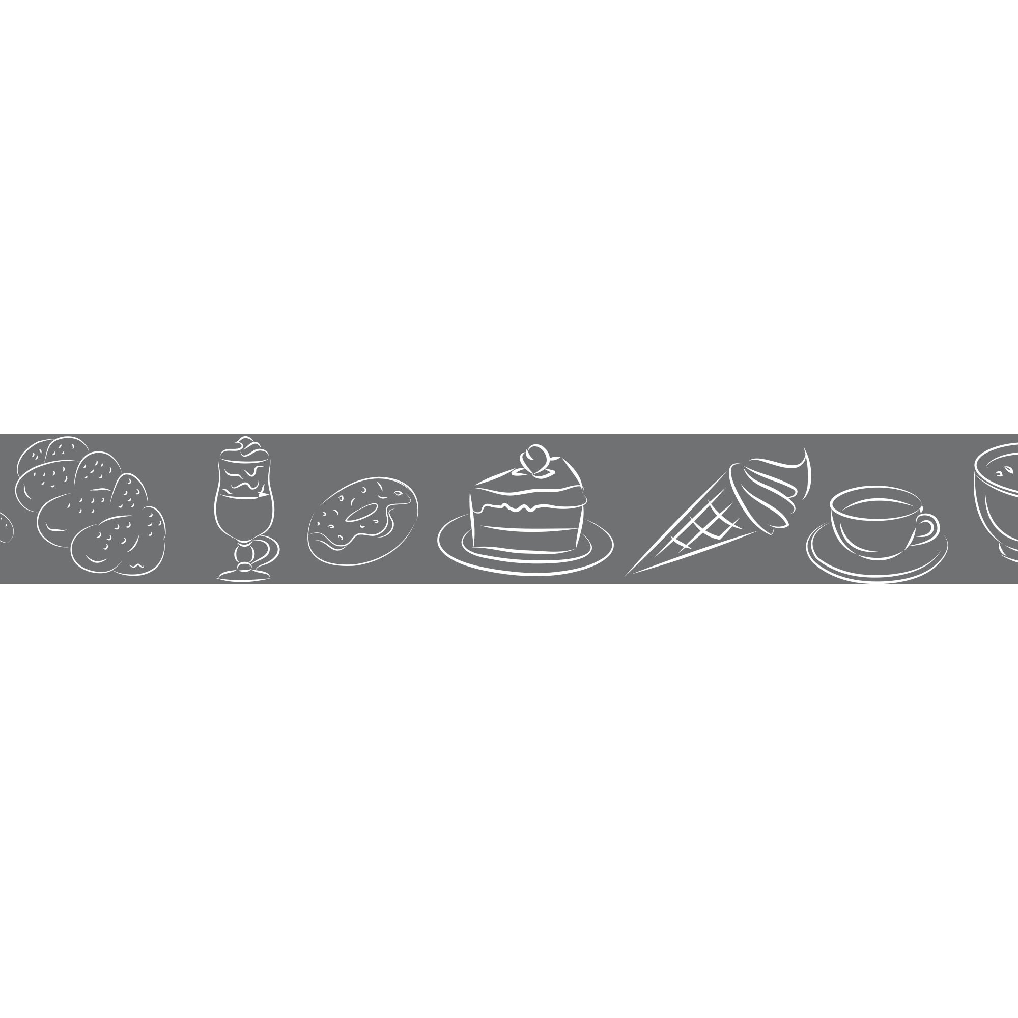 Pegatina de frecuencia adhesiva decorativa, adhesivo friso Desayuno gris brioche dibujo café y hielo, 5 cm x 300 cm - 2