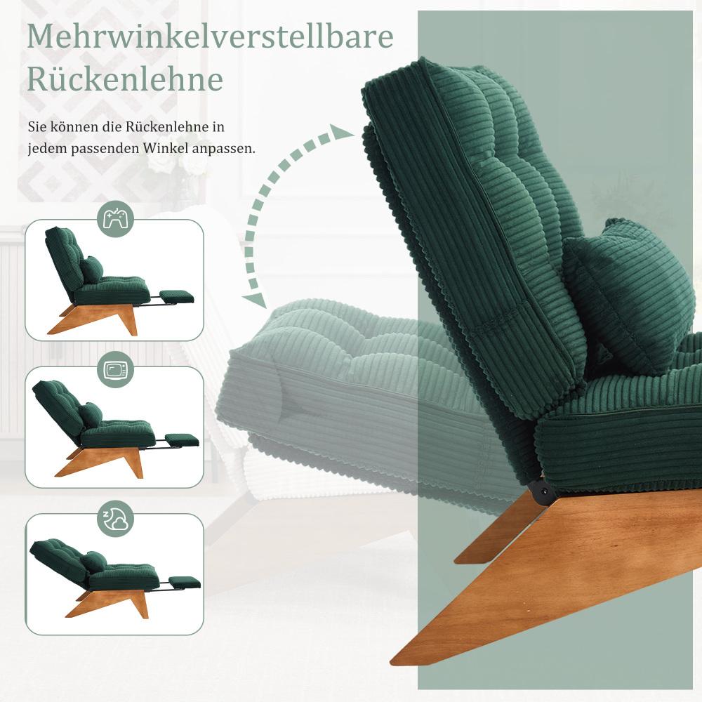 Fauteuil relax moderne en velours côtelé réglable avec repose-pieds, coussin lombaire et pieds en bois massif - 5
