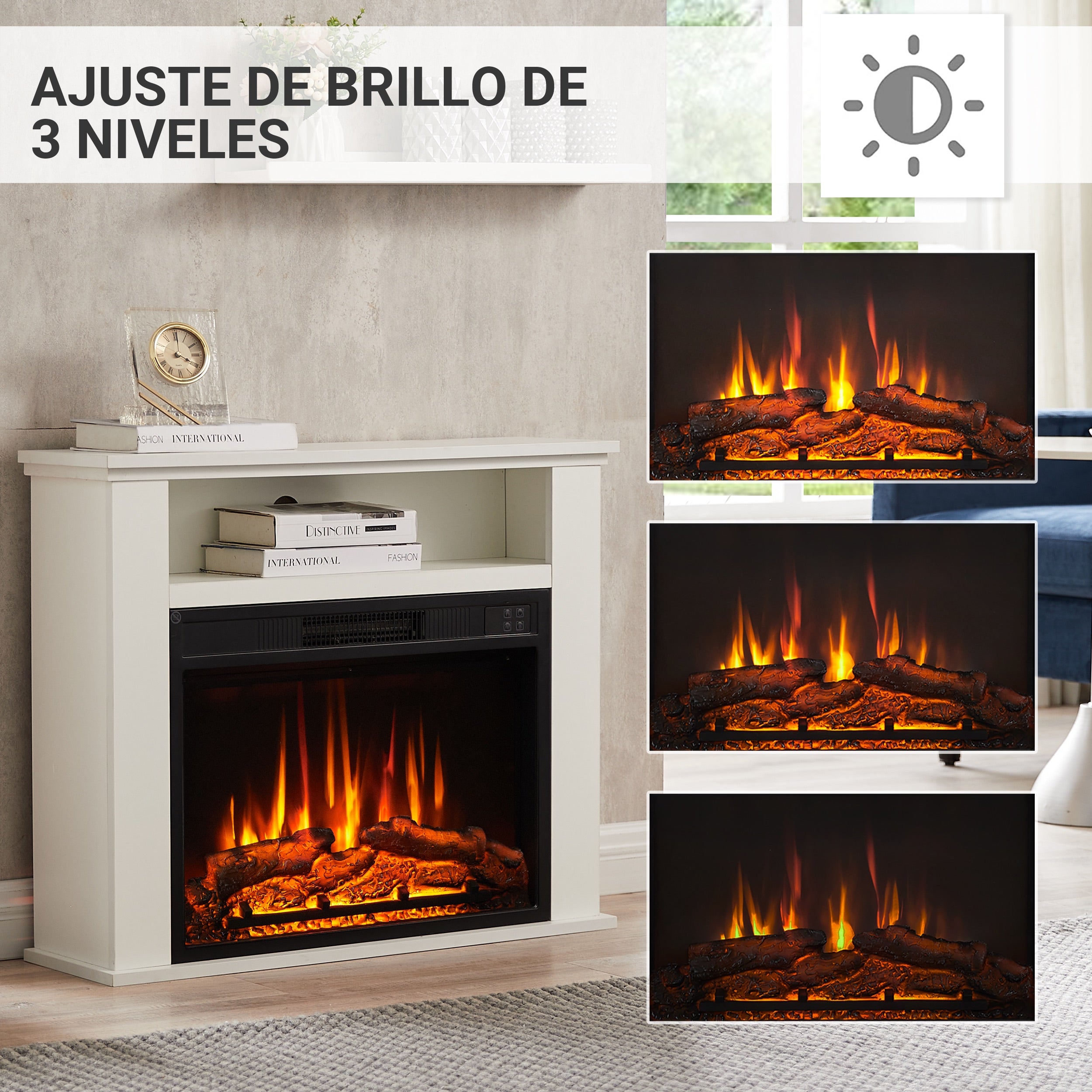 Cheminée électrique BALDERIA Frida - Cheminée sur pied, effet flammes 3D, 2000 W - Blanc - 3