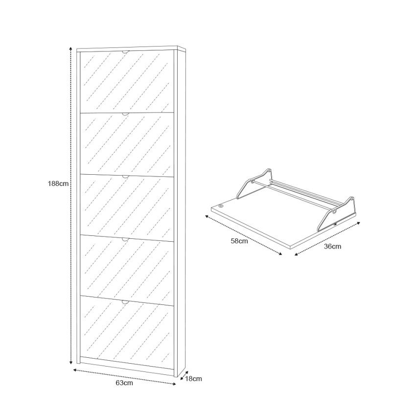 Armoire à chaussures 5 portes avec miroir design moderne 12 paires de chaussures Darcy - 5