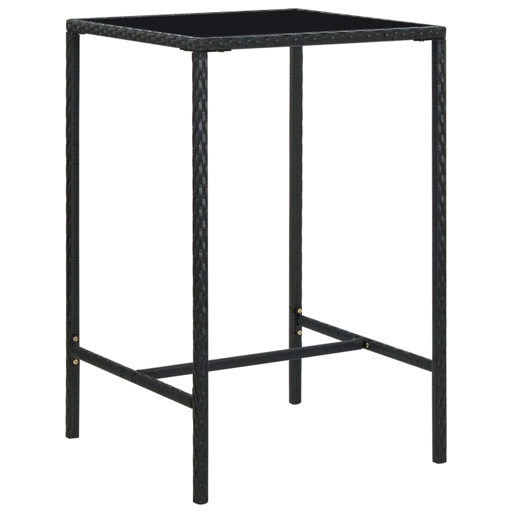 Ogrodowy stolik barowy, czarny, 70x70x110 cm, rattan PE i szkło vidaXL