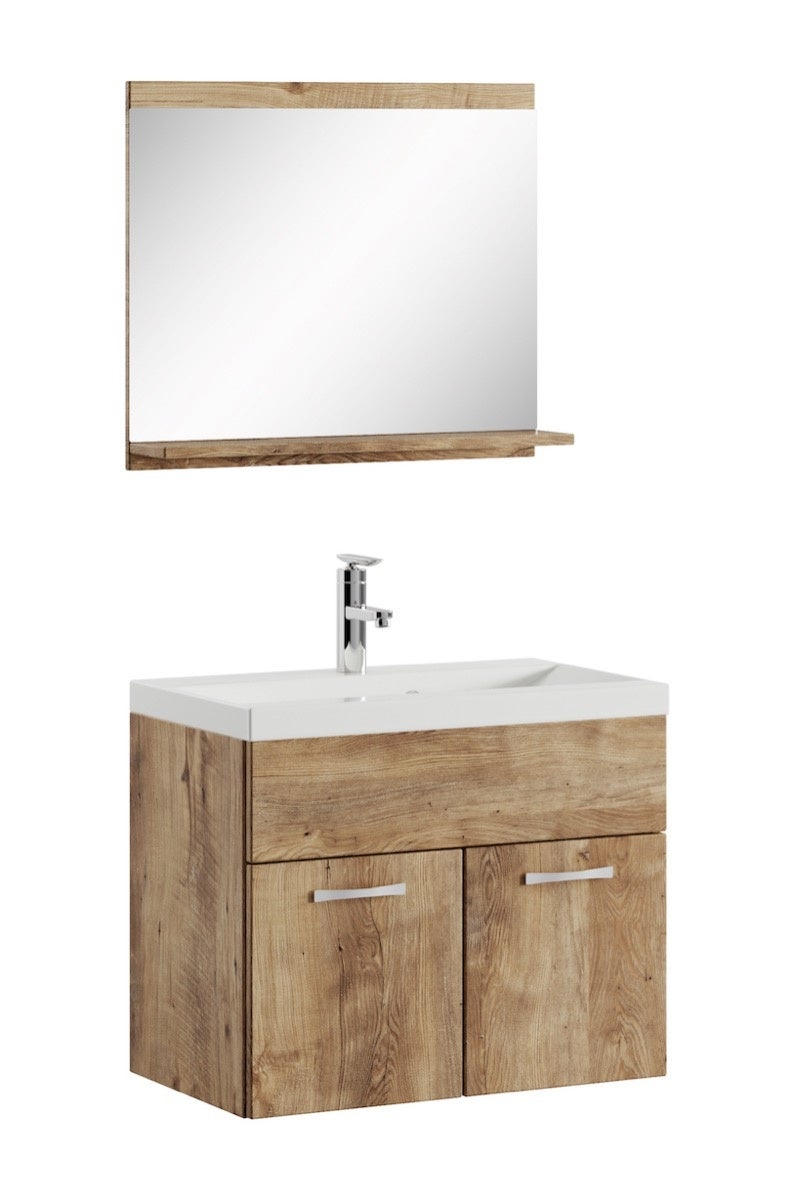 Mobile bagno 80 cm con lavabo in ceramica con cassetti e specchio