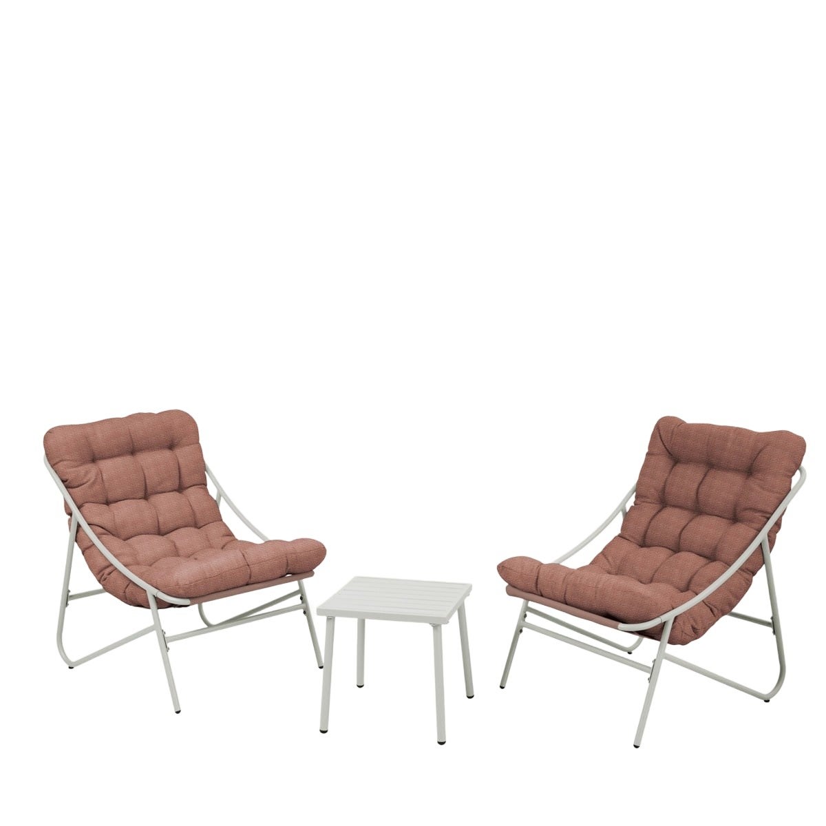 Zestaw mebli ogrodowych TIVOLI beżowy z ceglastymi poduszkami 65,5x85x95 cm / 43x43x42 cm HOMLA