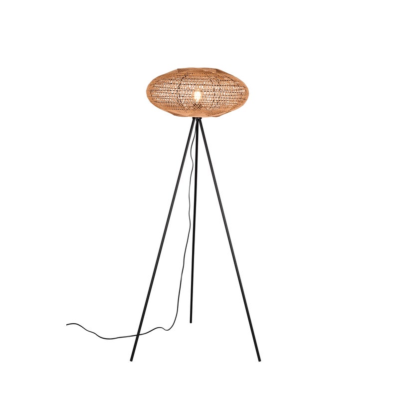 Lampa podłogowa stojąca Hedda czarno-brązowa 1xE27x40W wym: 150 x 52 x 52 cm sznurek / sizal Trio