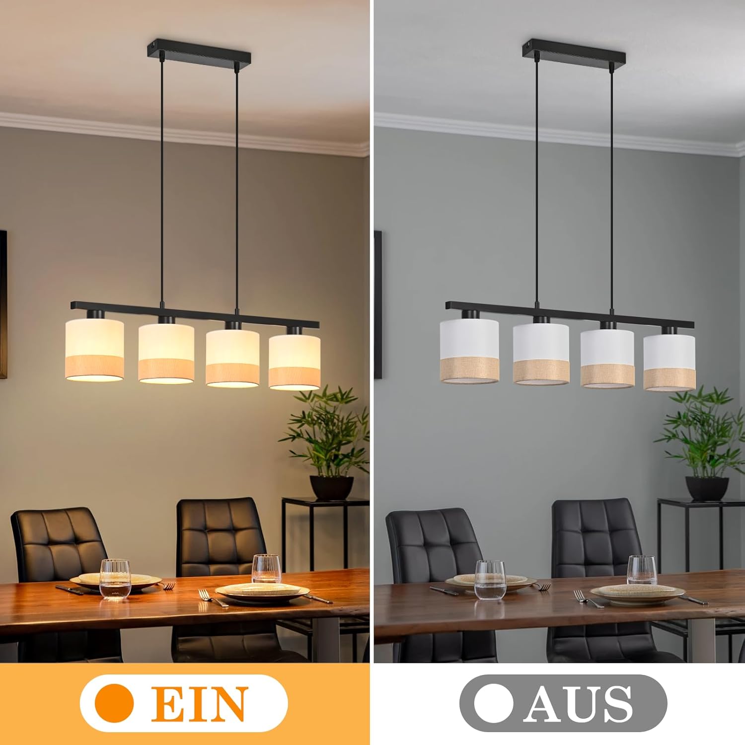 ZMH Lampa wisząca w stylu vintage w kolorze białym, 4 żarówki, gniazdo E27, regulowana wysokość, żarówka nie jest dołączona - 5