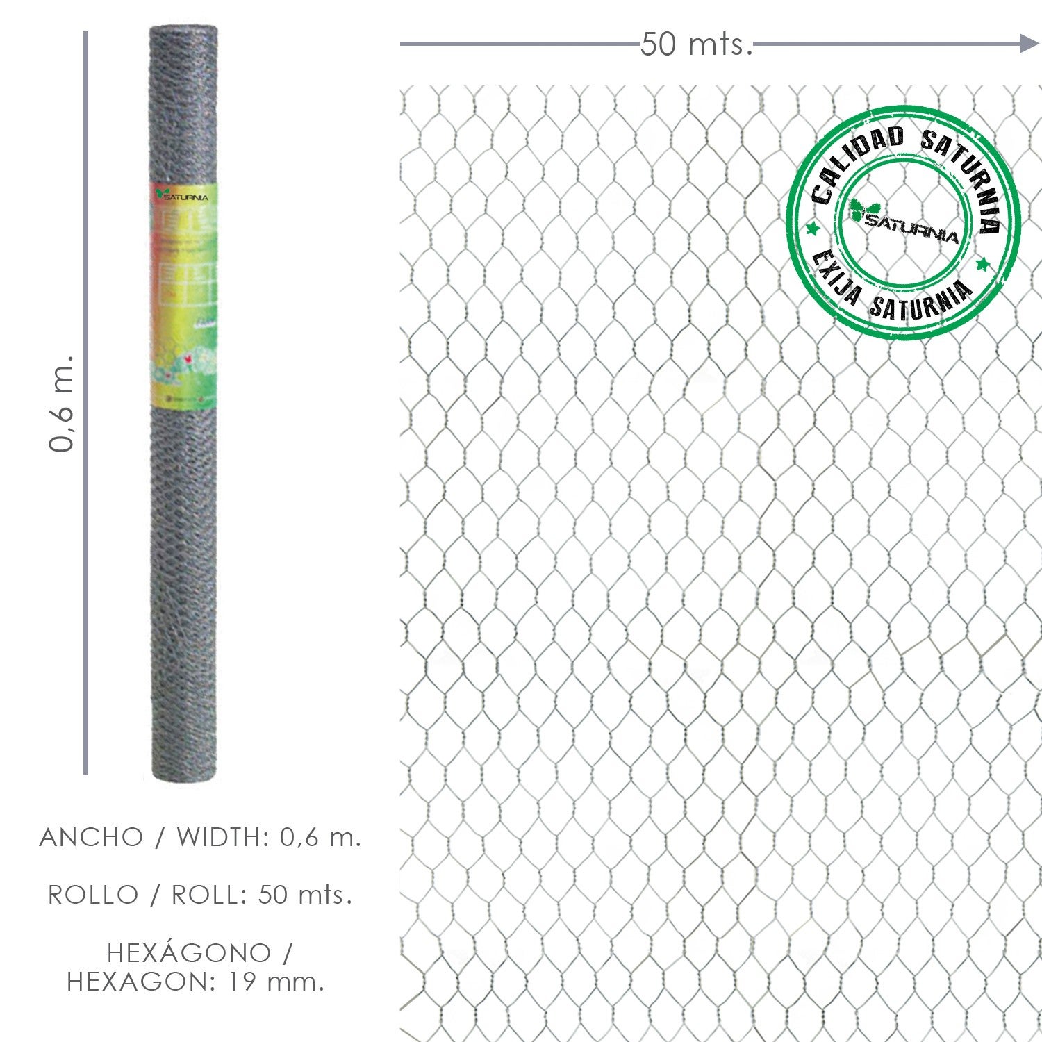 Enrejado De Triple Torsión De Malla Hexagonal 31 Mm - Rollo De 50m X 150cm
