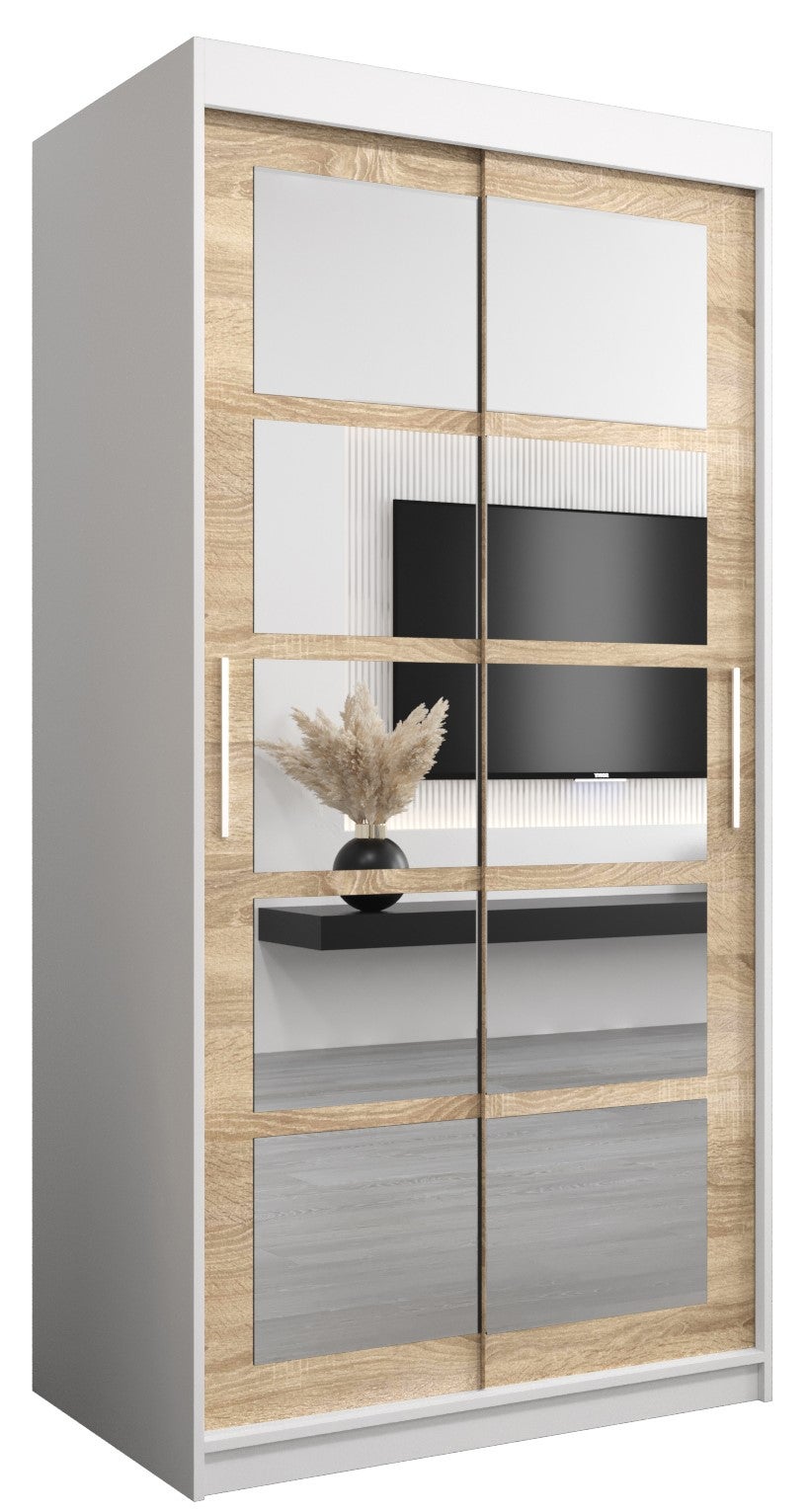 Szafa przesuwna garderoba ROMA 2 100 x 62 x 200 cm Biały + Sonoma - Abiks Meble