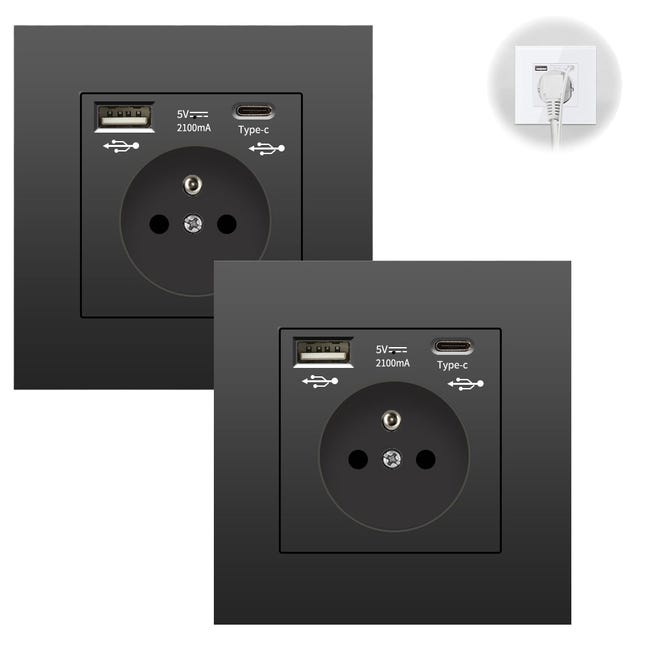 Pack de 2 enchufes de pared con puertos USB y Tipo C, toma de corriente ...