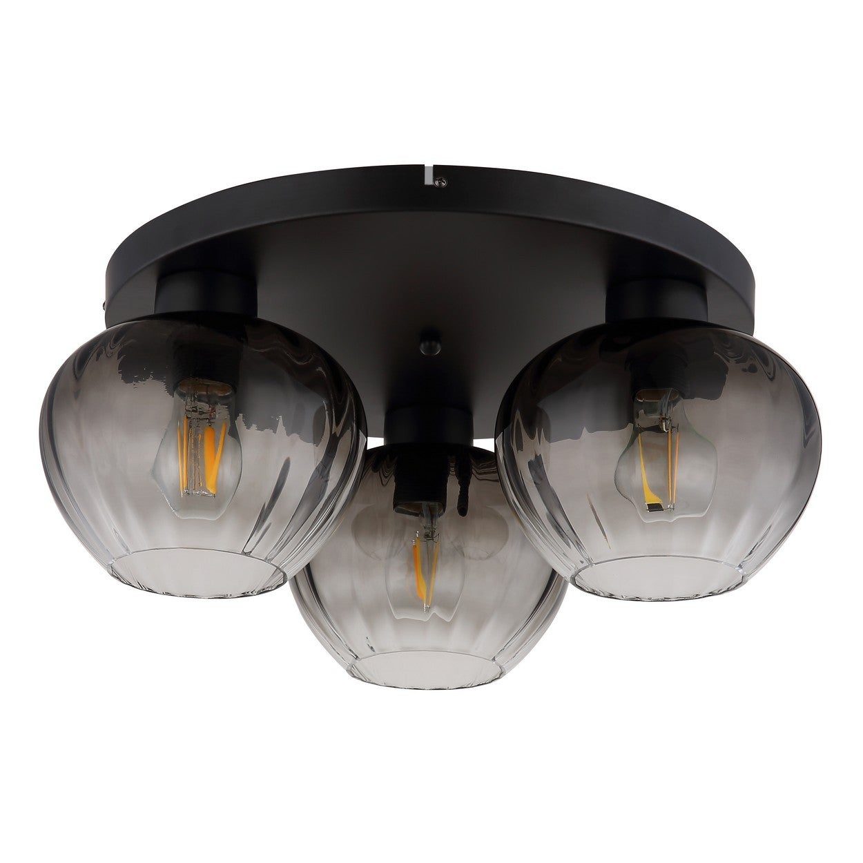 Plafonnier Globe en verre fumé noir mat, 3 ampoules E27 - 2