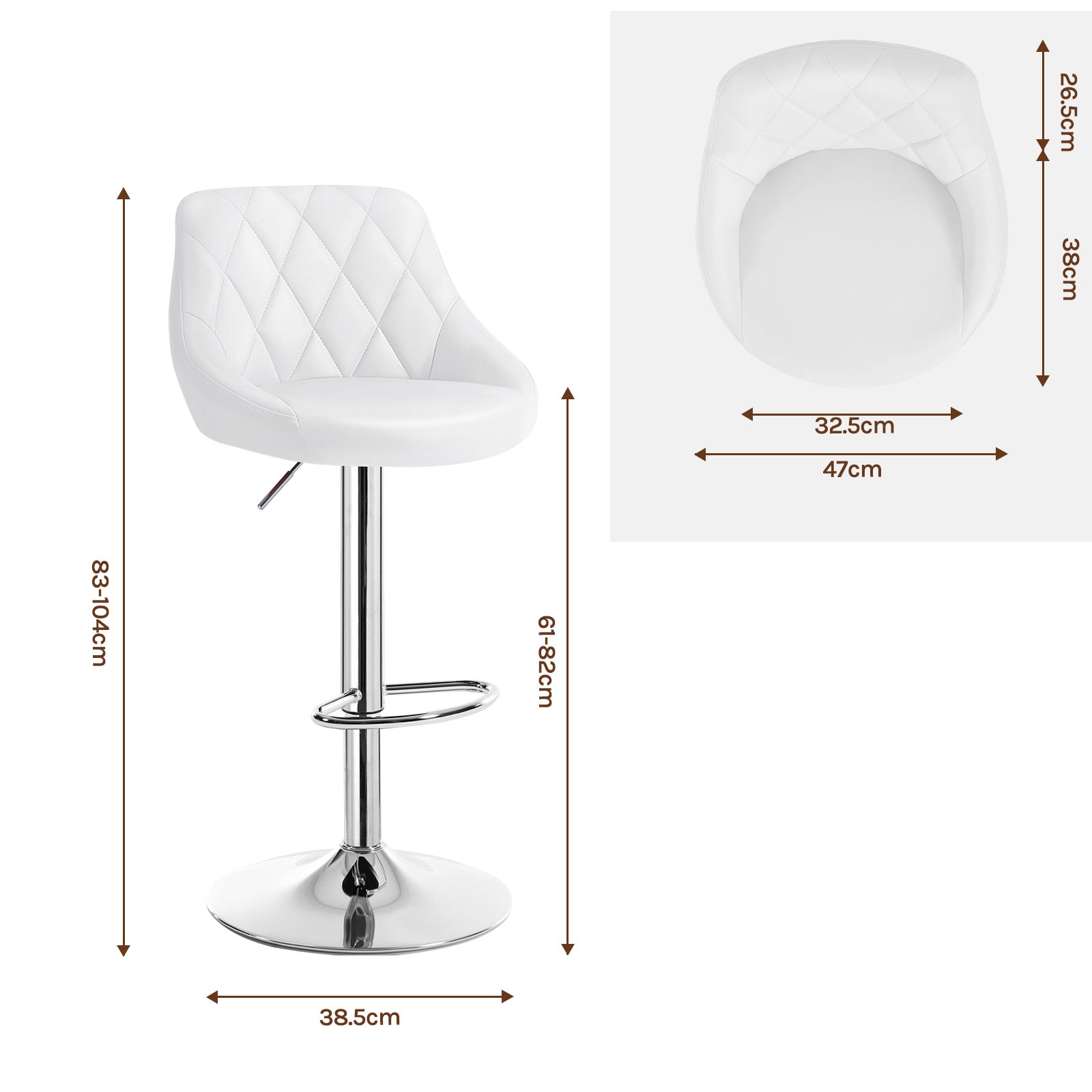 Lot de 2 Tabouret de bar WOLTU, Tabouret de Cuisine en cuir synthétique, Siège bien rembourré, Hauteur réglable, Facile à nettoyer, Blanc - 4
