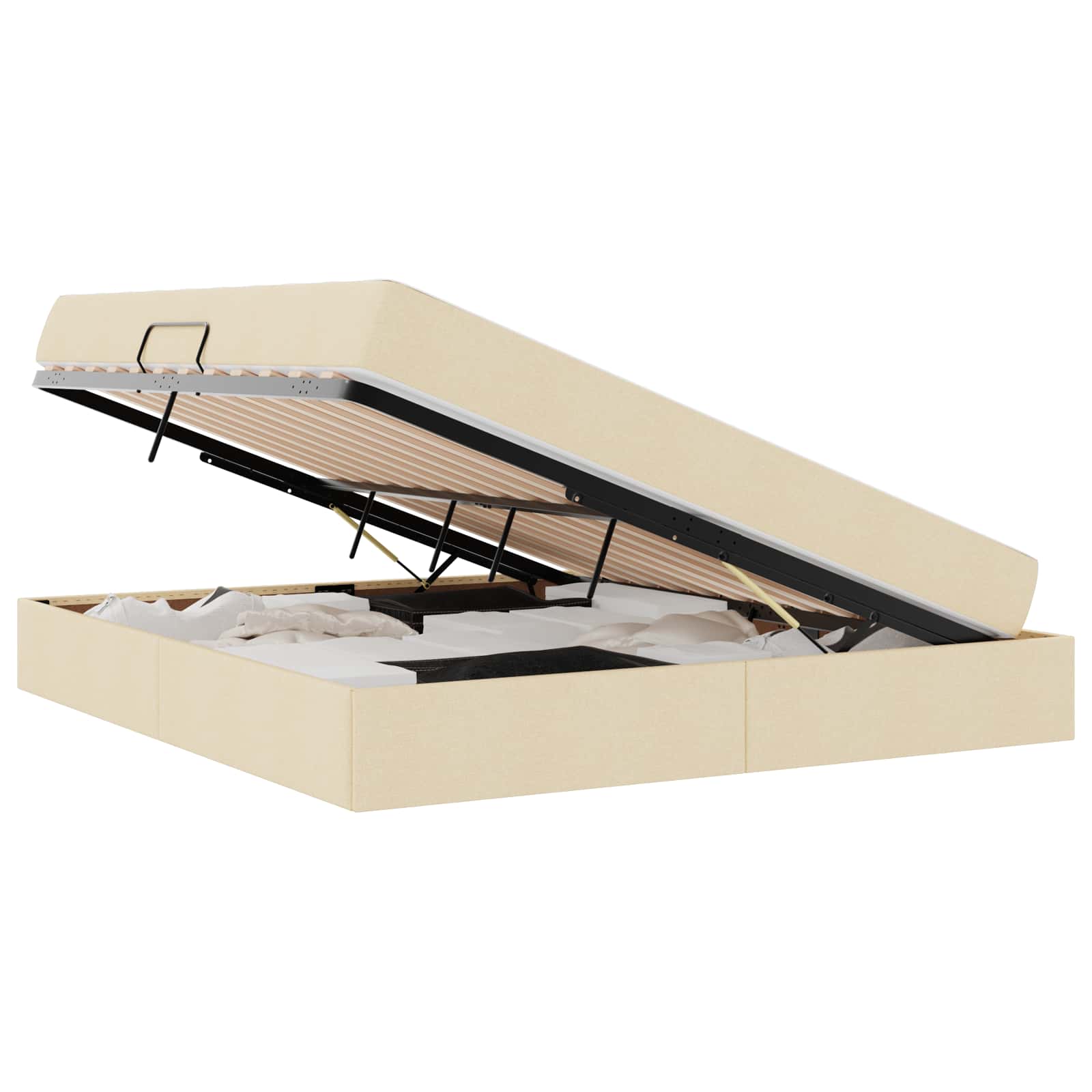 Lit avec rangement et matelas crème 160 x 200 cm polyester - 2