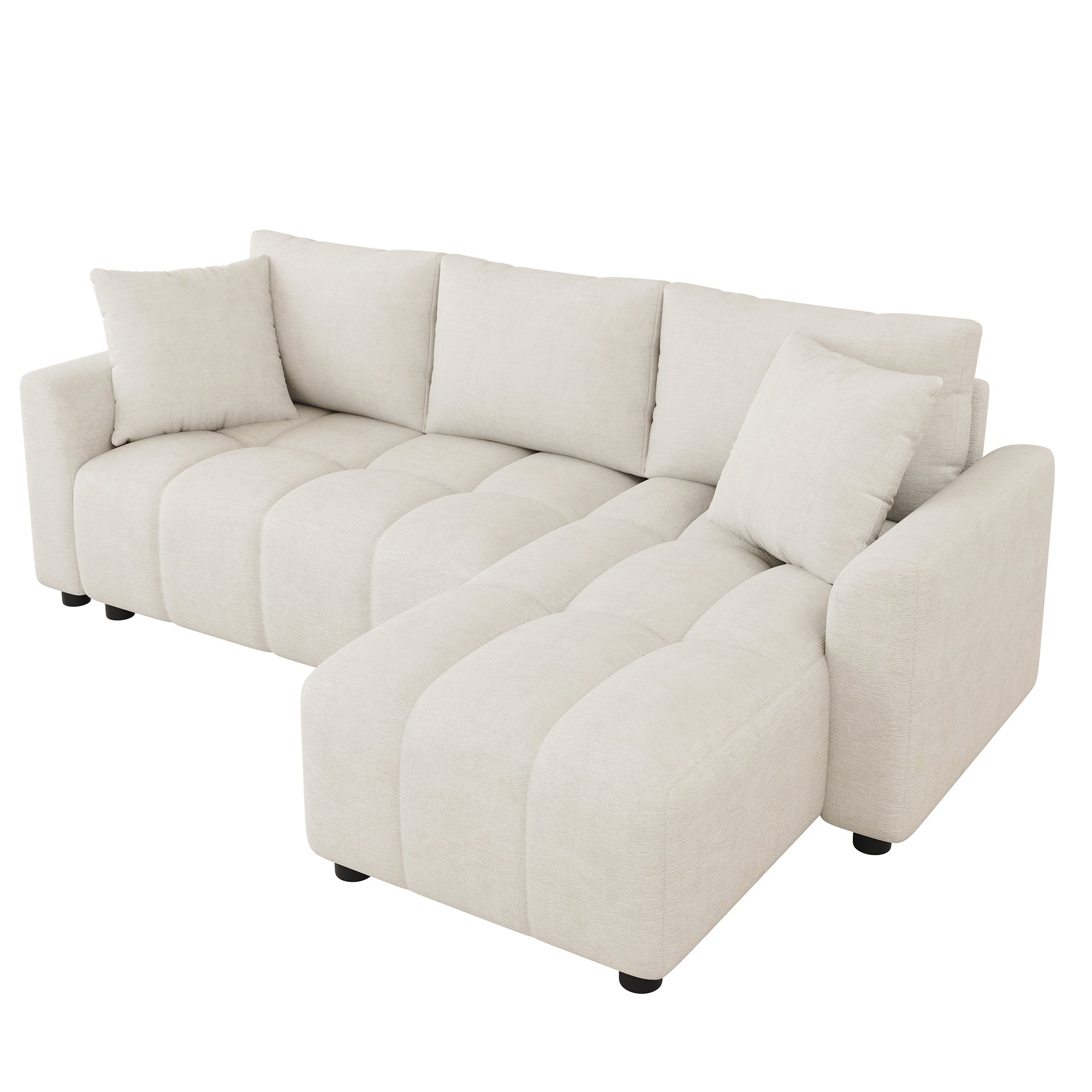 Canapé d’angle modulable 3 places avec méridienne et coussins canapé de salon en chenille beige 204x127x82,5 cm - 6