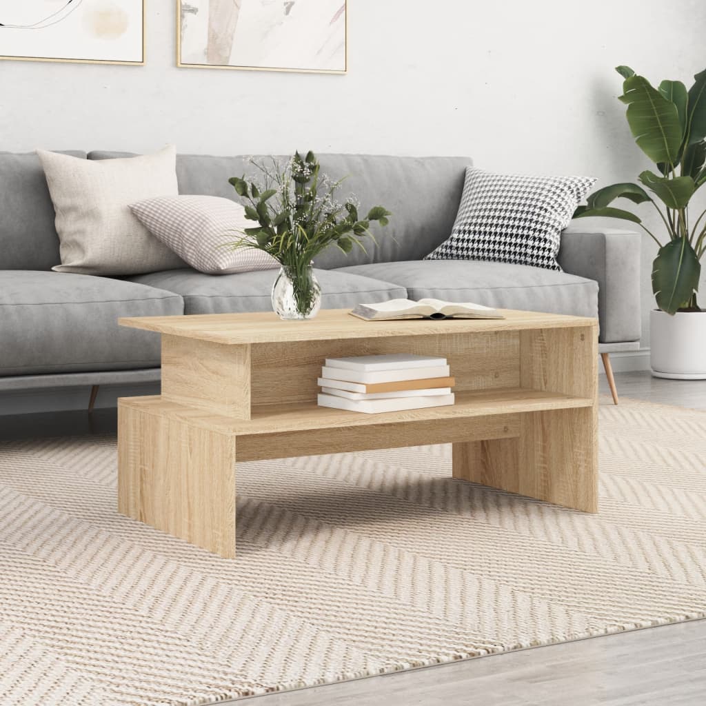 Stella Trading Kirk Mini – Table Basse Extensible Et Réglable En Hauteur, Aspect Chêne Sonoma, Étagère Intégrée, 95-122 X 52 X 52-64 Cm, Salon Moderne