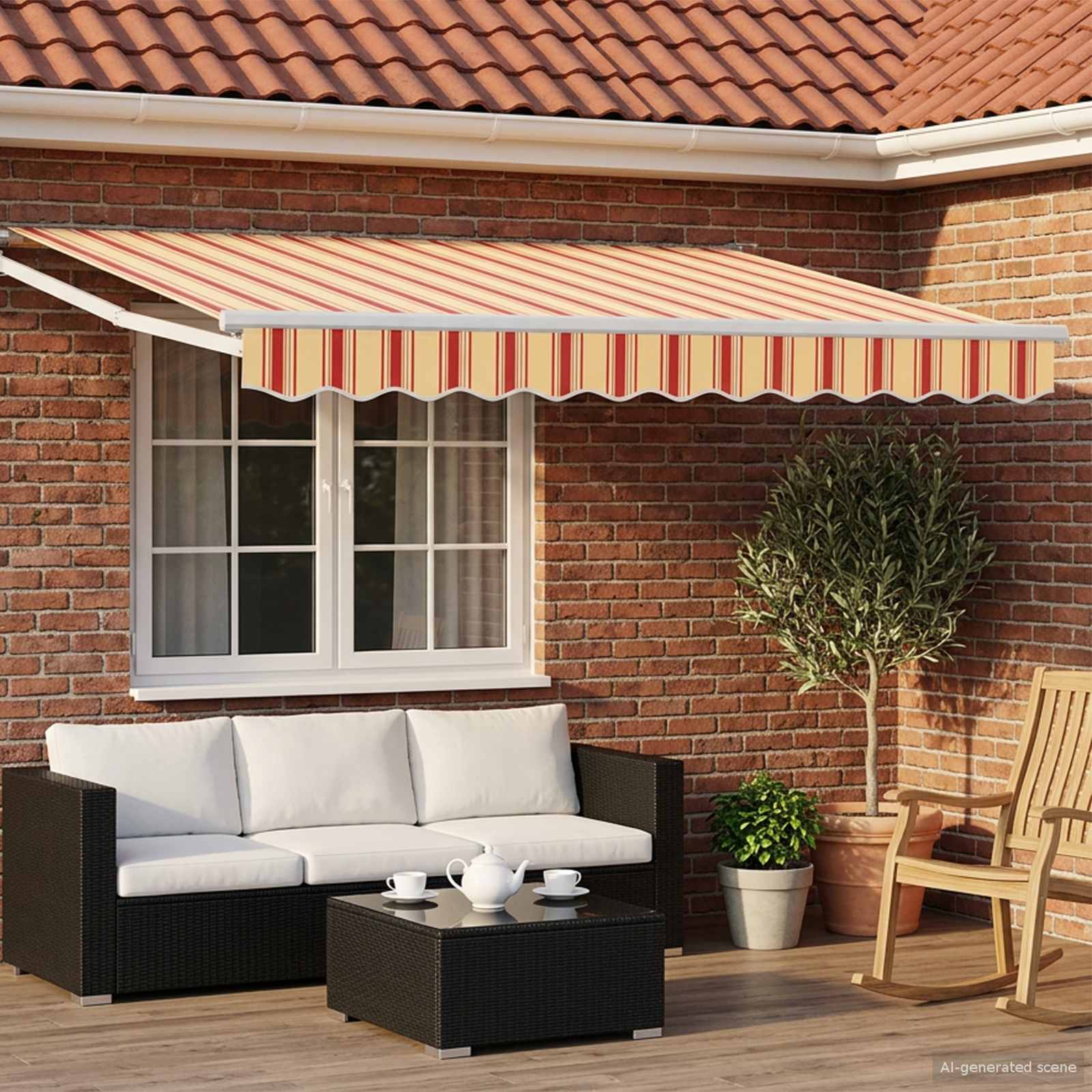 Toldo retráctil amarillo, naranja y 3 x 2 m