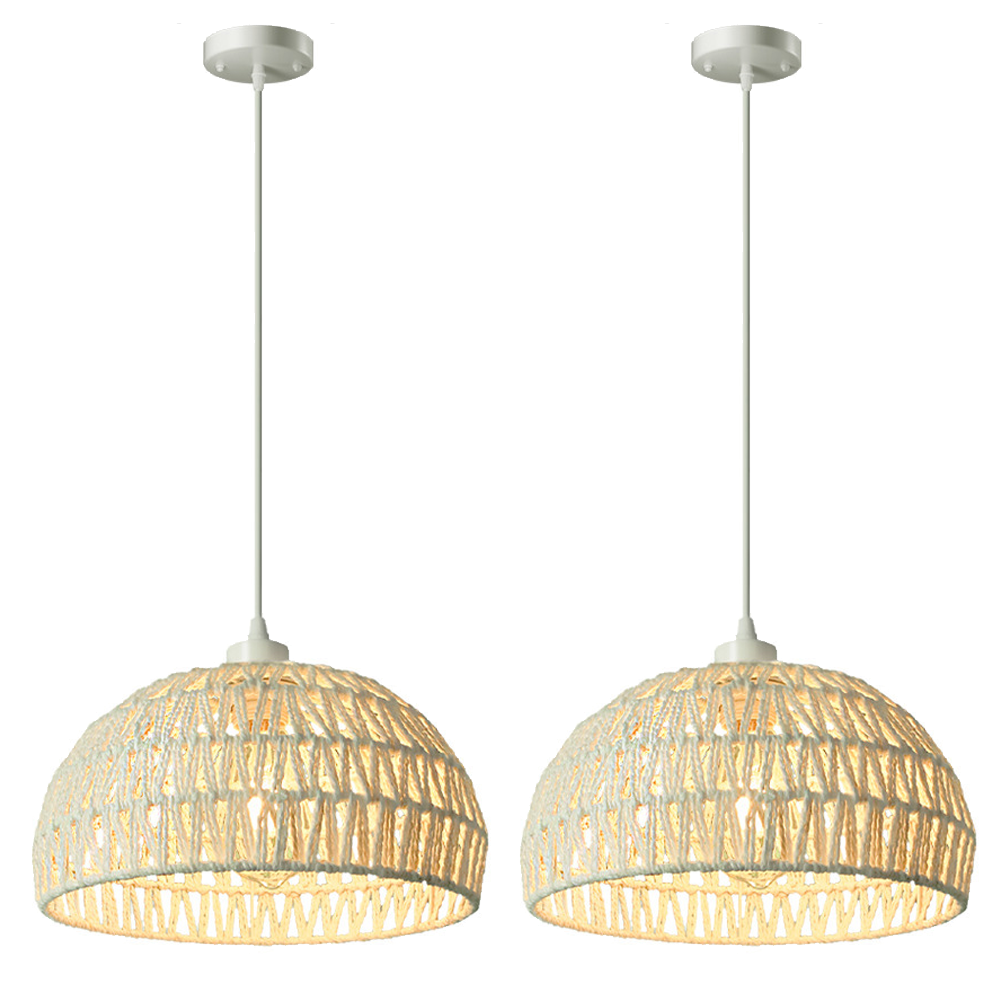 Zestaw 2 rustykalnych żyrandoli z żarówką, zawieszka w stylu bohemy, lampa sufitowa, lampa wisząca, regulowana wysokość, biały, ciepłe światło 3000 K