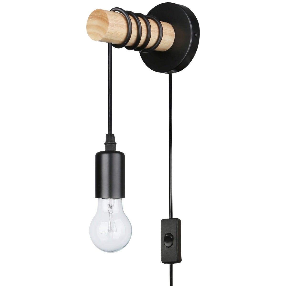 Kinkiet ścienny E27 LED Eos wewnętrzny wiszący z wtyczką czarny drewno MasterLED