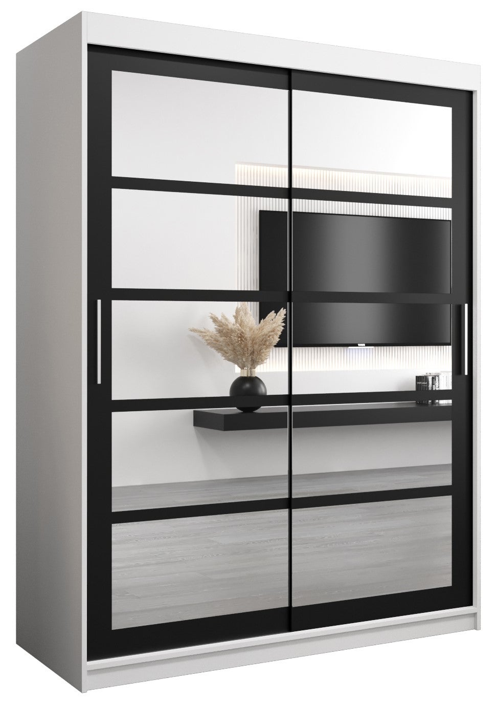 Szafa przesuwna garderoba ROMA 2 150 x 62 x 200 cm Biały + Czarny - Abiks Meble