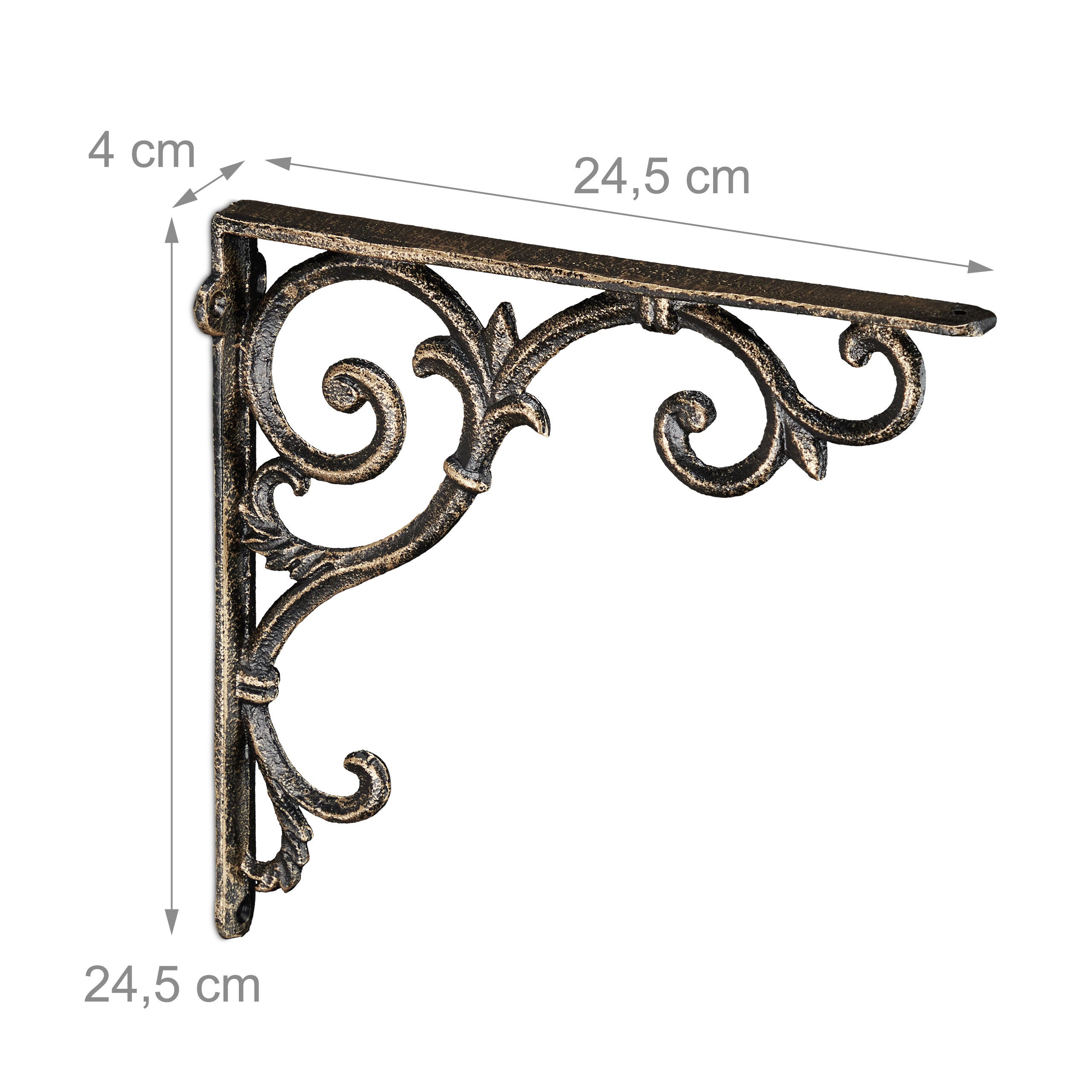Équerre étagère murale, lot de 4, ancien, support en fonte de fer, ornements baroques, aspect bronze, Relaxdays - 4