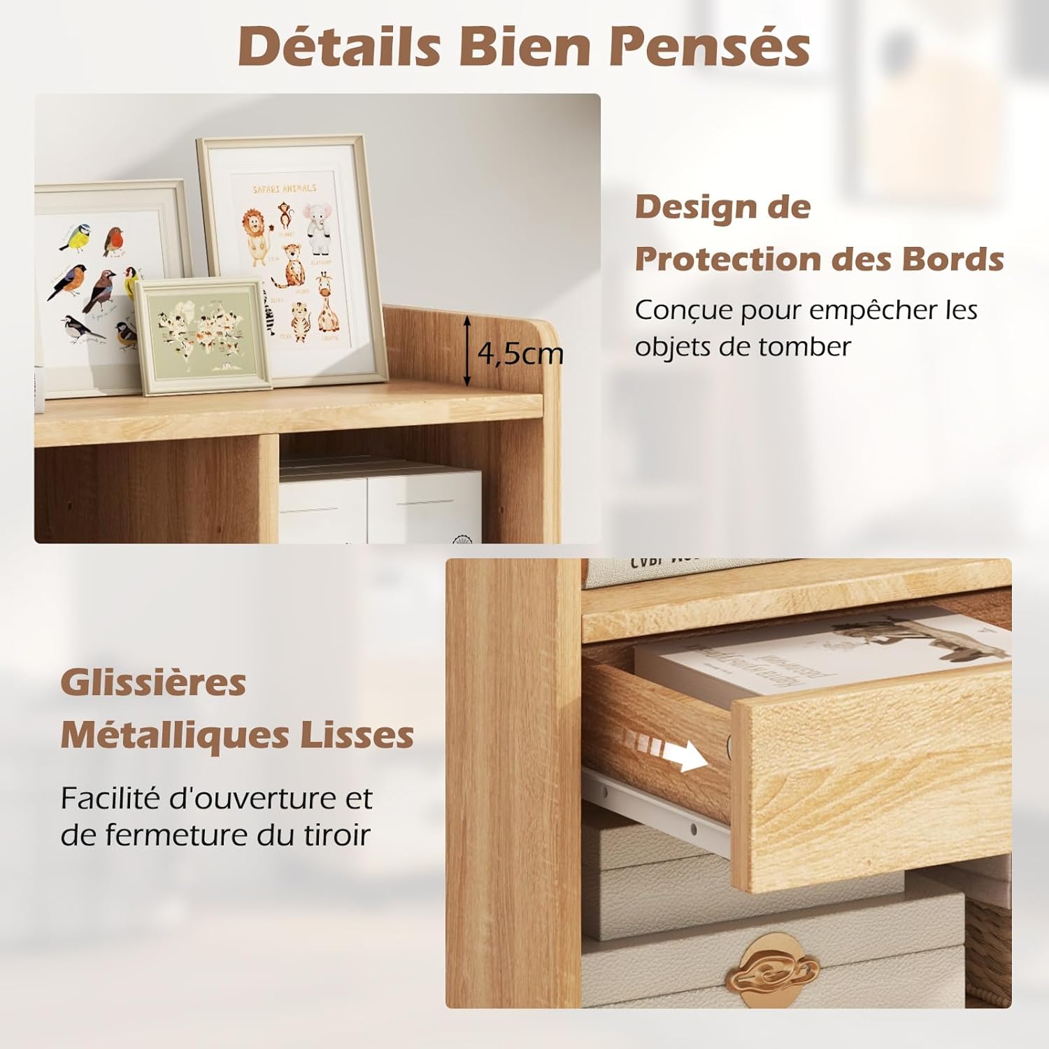 Table D'appoint à Roulettes COSTWAY - Meuble Tourne-disque Vinyle, 5 Compartiments, étagères Réglables, Tiroir - Blanc, Pour Salon/chambre