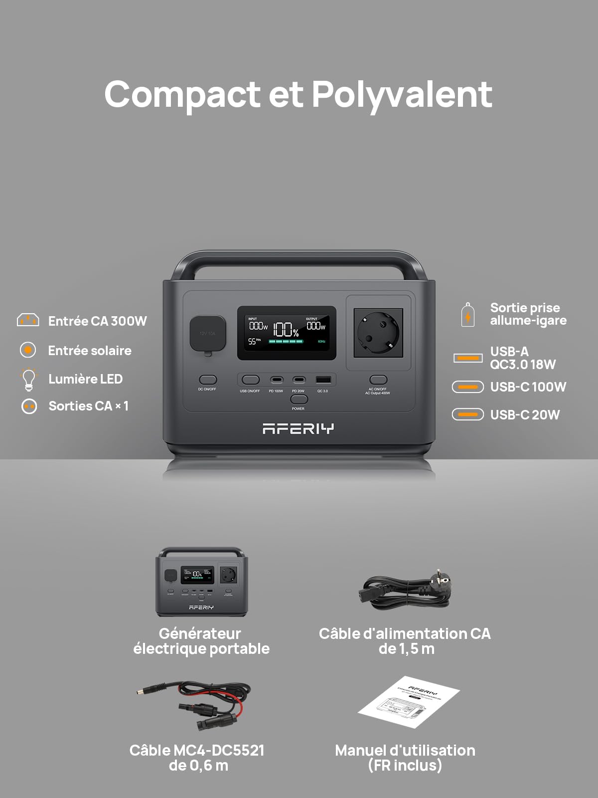 AFERIY Gerador Eletrico Portatil 400W Estacao Energia Movel 256Wh Bateria Portatil LFP UE 220V UPS Gerador Solar Caravana Camping - 2