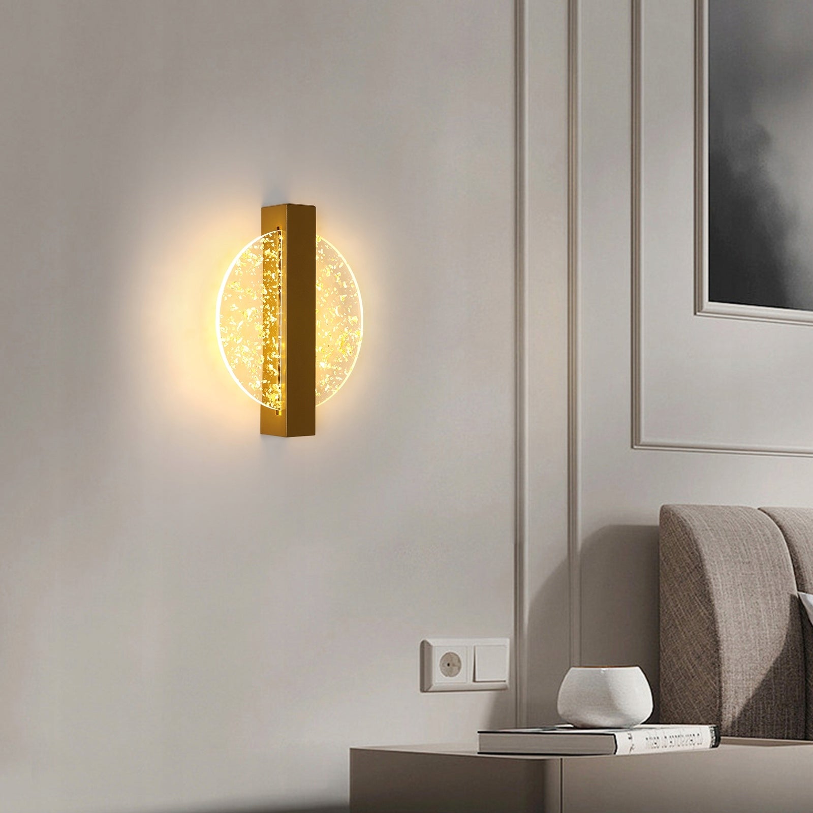 GOECO Applique Murale LED Moderne avec Feuille d'Or, Or Rond,en Acrylique, Lampe Tricolore, pour Chambre Salon - 2