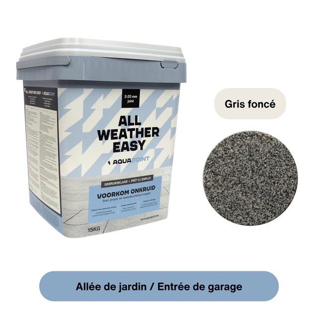 Joint drainant prêt à l’emploi – AquaJoint All Weather Easy DRIVE Gris foncé 15 kg – Joints 2–20 mm – Pour allées et entrées de garages