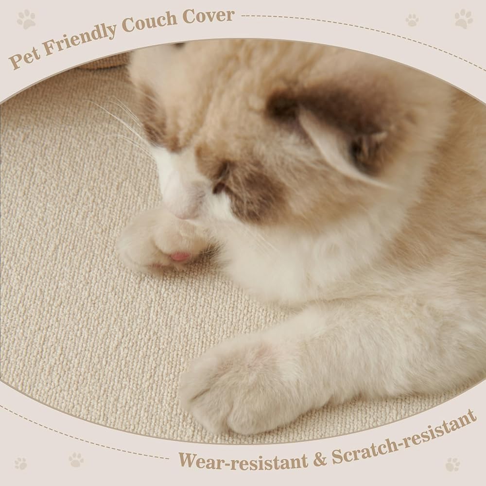 180x130cm Plaid Canape Grande Taille Crème, Impermeable Chat Anti Griffe Couverture Canape Universelle 1 2 Places Angle Décorative Housse de Canapé - 5