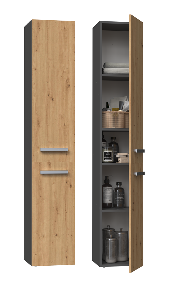 Topeshop NEL II ANT/ART bathroom storage cabinet Graphite Oak