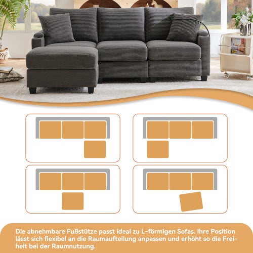 Canapé d'angle en L convertible 3 places avec repose-pieds,porte-gobelet,chargeur USB,rangement dans l'accoudoir et 2 coussins,idéal pour salon,b - 8