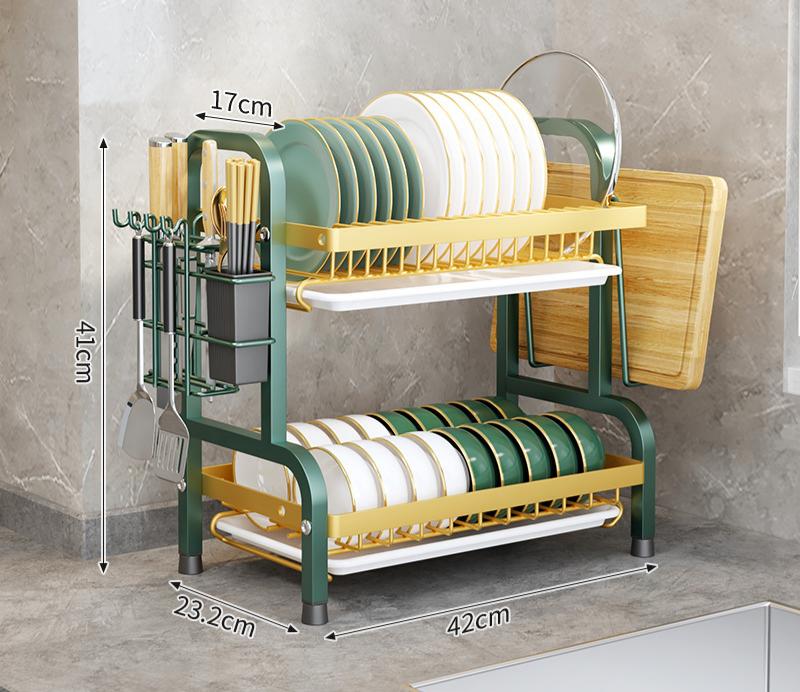 Dwupoziomowy ociekacz Darmlink Black – stal nierdzewna, duża pojemność, z tacką ociekową, na talerze i miski