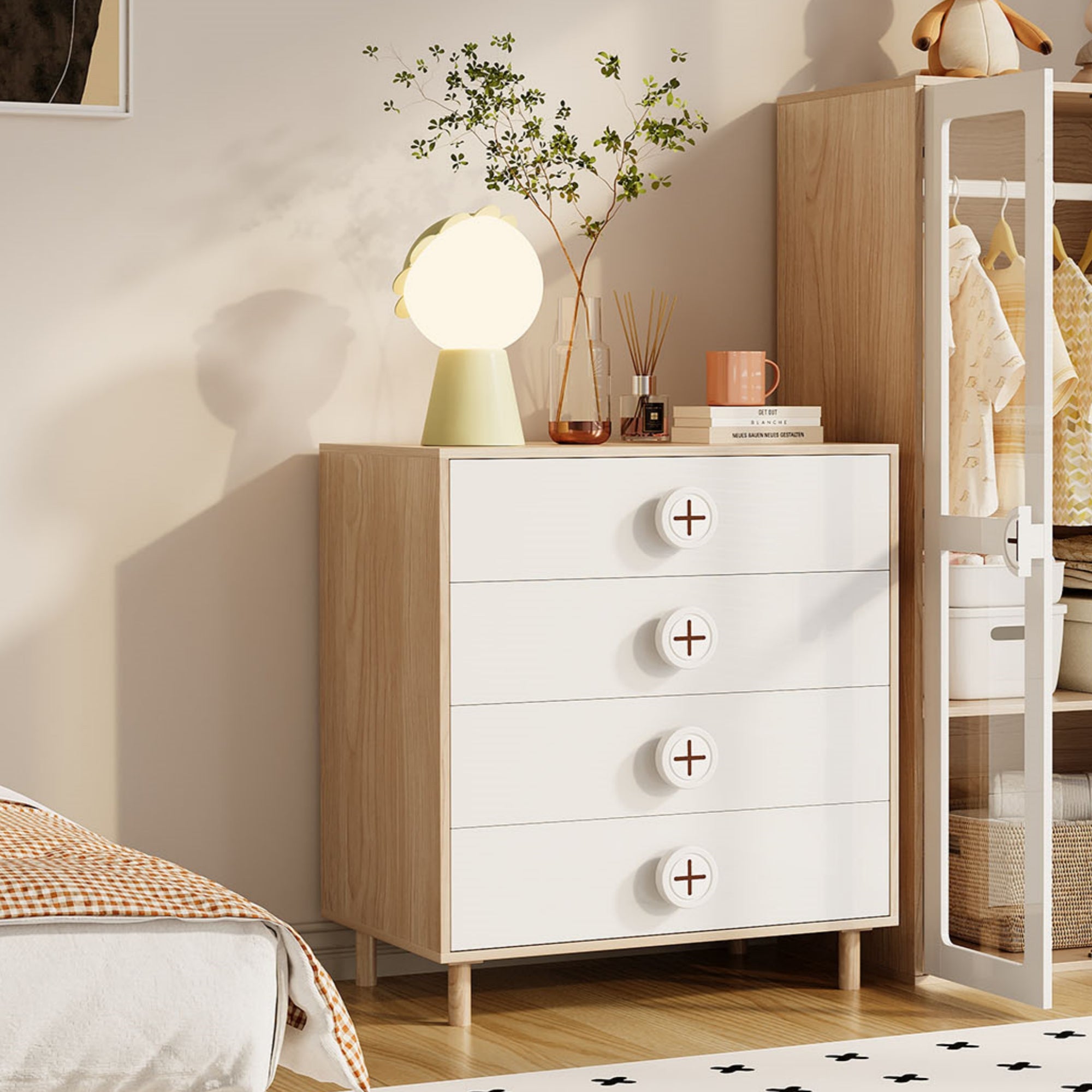 Commode Vigo 4 Tiroirs – Meuble étroit Industriel En Pin Et Métal – Pour Chambre, Rangement Vêtements