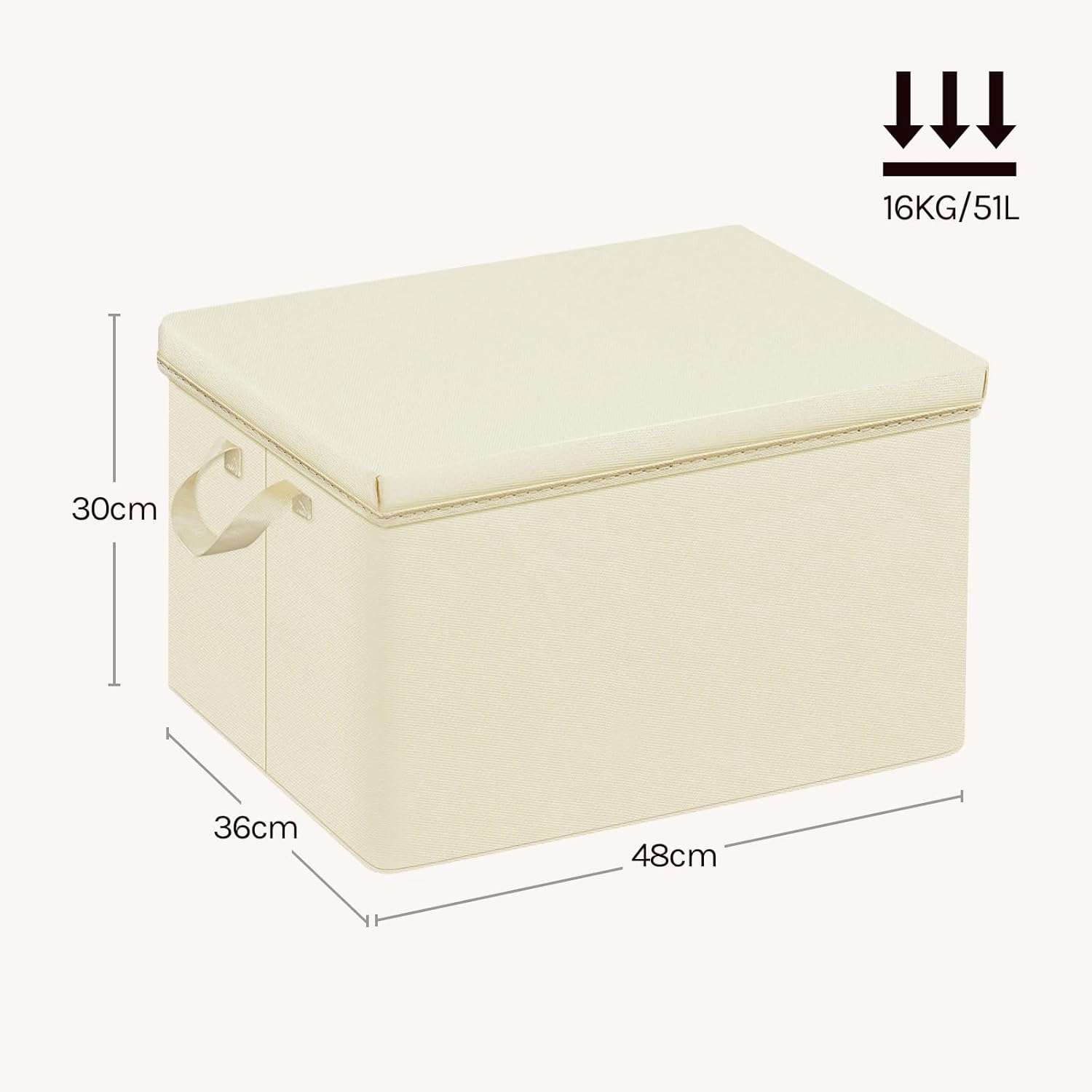 Lot de 3 Boîte de Rangement WOLTU, 48x36x30 cm, avec Couvercle, Coffre de Rangement en Tissu non Tissé, Pliable, Crème - 4