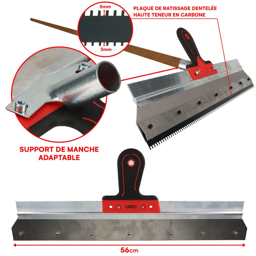 Kit outils ragréage - Rouleaux débulleurs 25-50cm - Râteau autonivelant 56cm - Chaussures pointes acier - Ciment auto-nivelant - 5