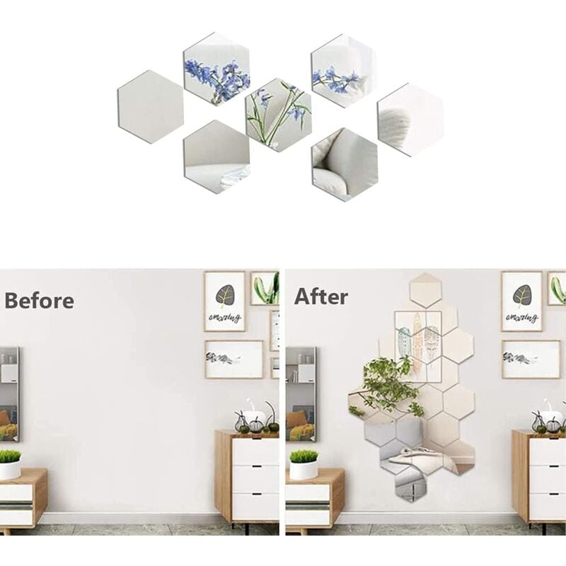 Lustro akrylowe sześciokątne - Samoprzylepne, elastyczne soczewki - Do salonu, sypialni itp. - 110 x 126 x 63 mm, 24 sztuki - 2