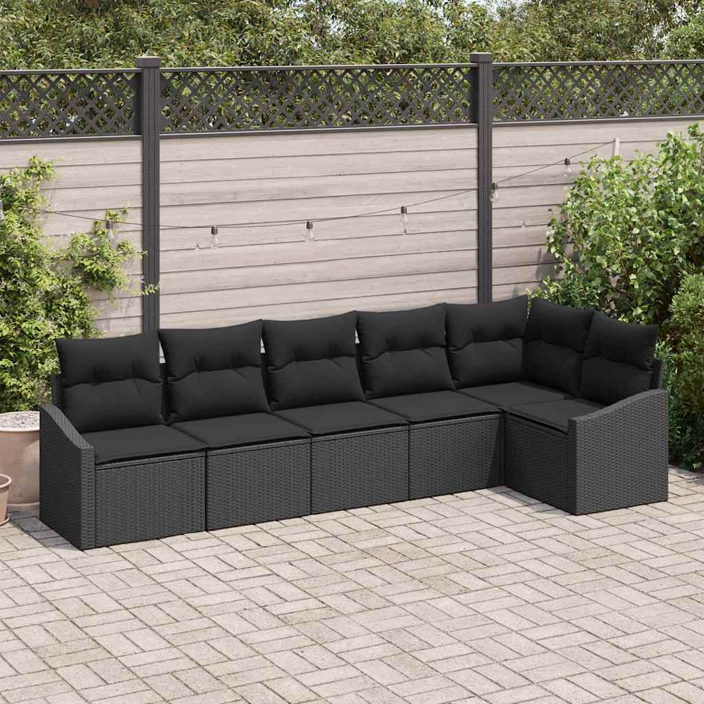 Zestaw Sof z poduszką 6 pcs Czarny polirattan vidaXL