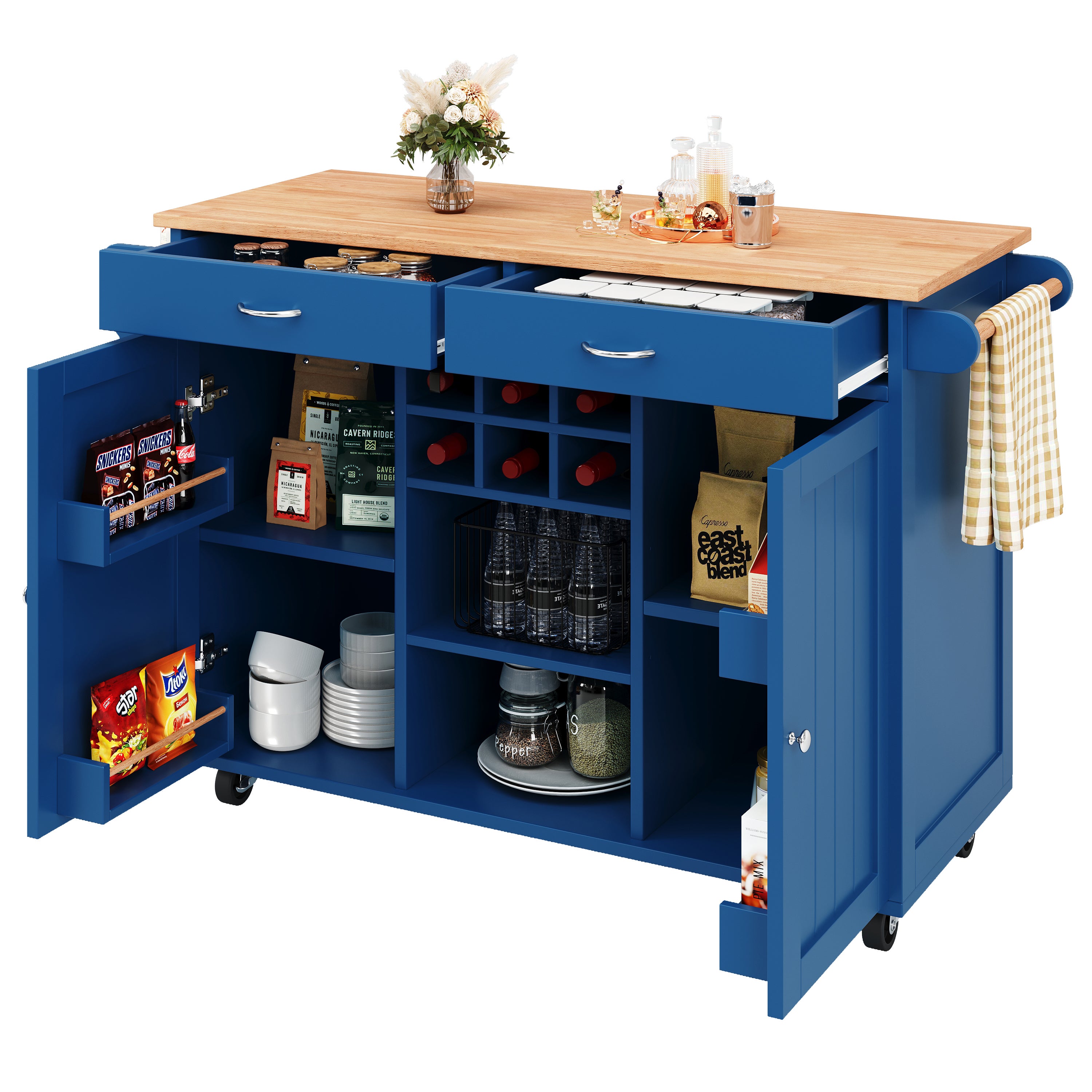Redom  Isla De Cocina Móvil 102X45x92cm Multifuncional Con Almacenamiento Madera Para Cocina Azul , Leroy Merlin