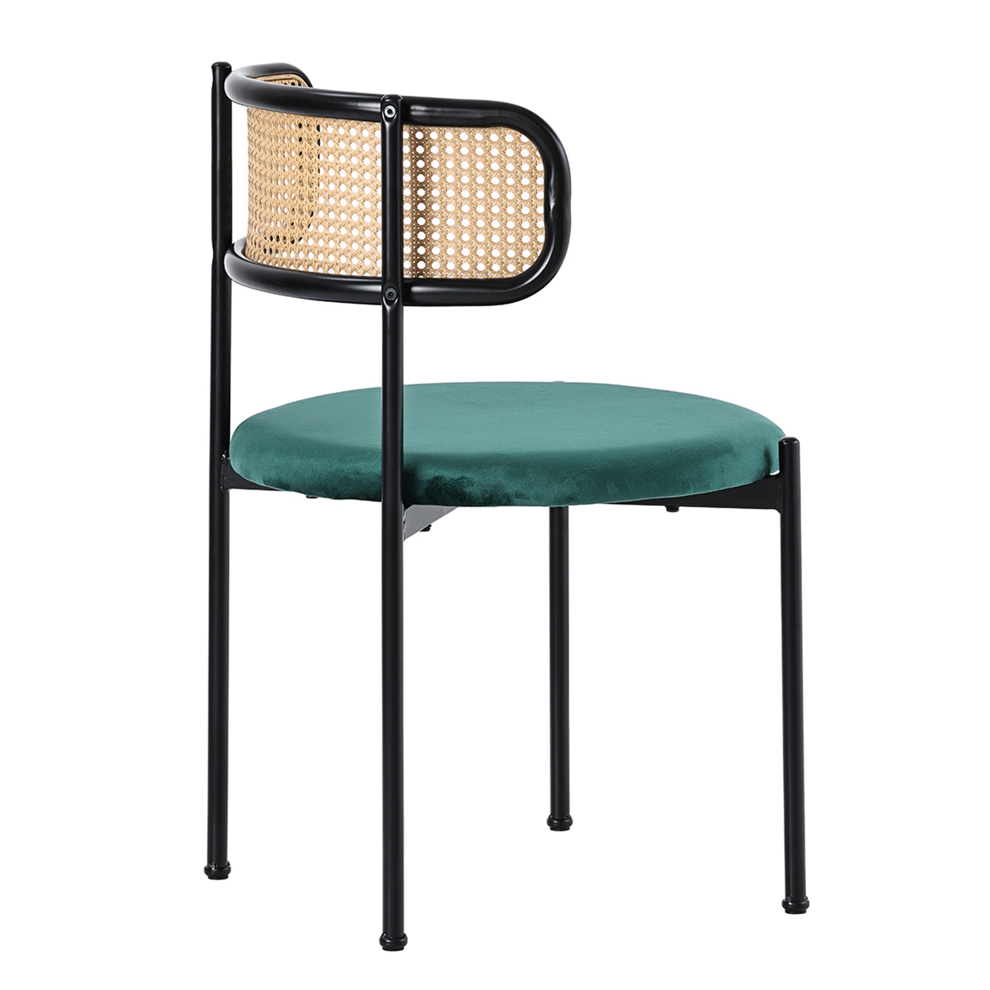 Lot de 4 Chaises en velours et rotin - pieds en métal - Vert - 6