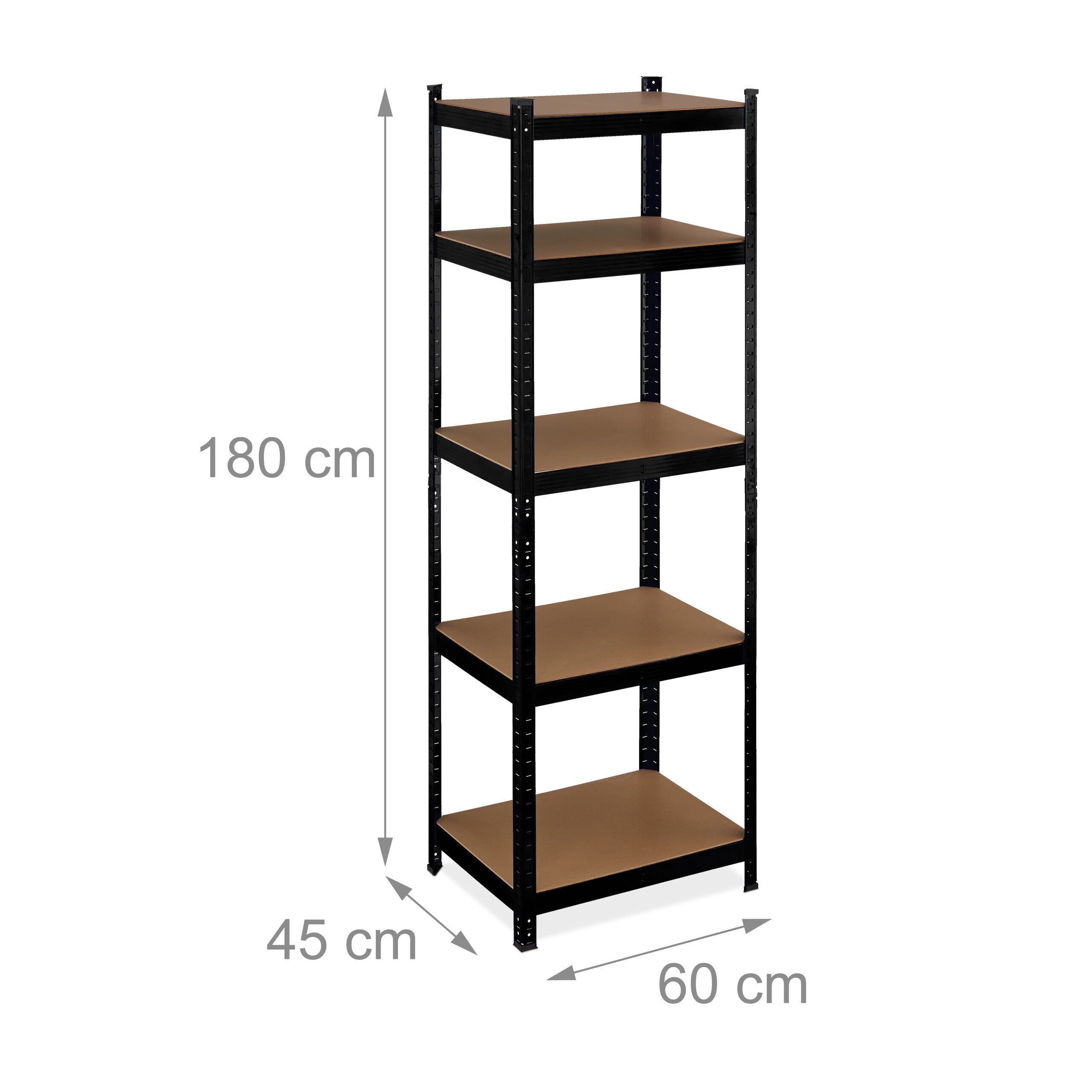 Étagère à charge lourde, HxLxP : 180x60x45 cm, jusqu'à 500 kg, 5 niveaux, cave, garage, stockage, acier, noir, Relaxdays - 4