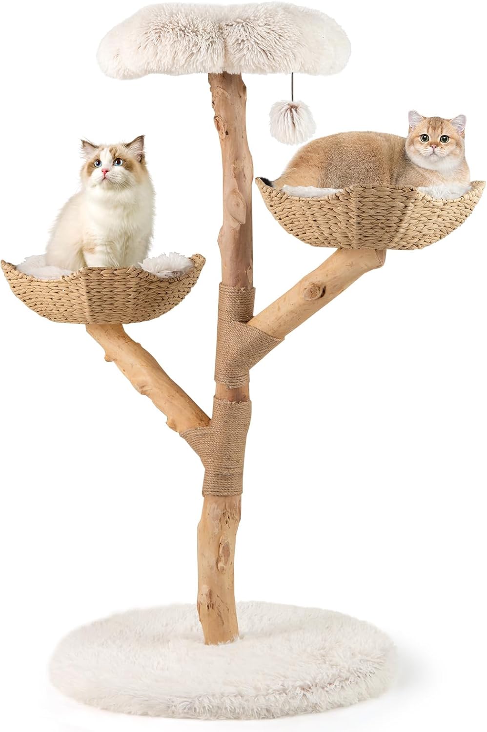 Árbol para Gatos de Madera Maciza, Cestas de Ratán y Base