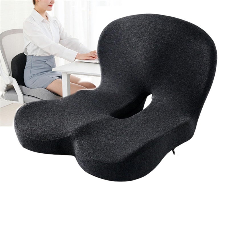 Ergonomiczna poduszka do siedzenia wykonana z pianki memory foam, wsparcie lędźwiowe i wyprofilowanie oparcia, do krzesła biurowego i samochodu