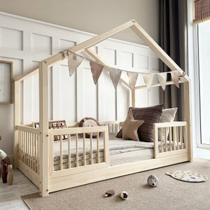 Lit Cabane Enfant 90x190 Cm En Pin - Barrières De Sécurité, Design Maison, Sans Matelas