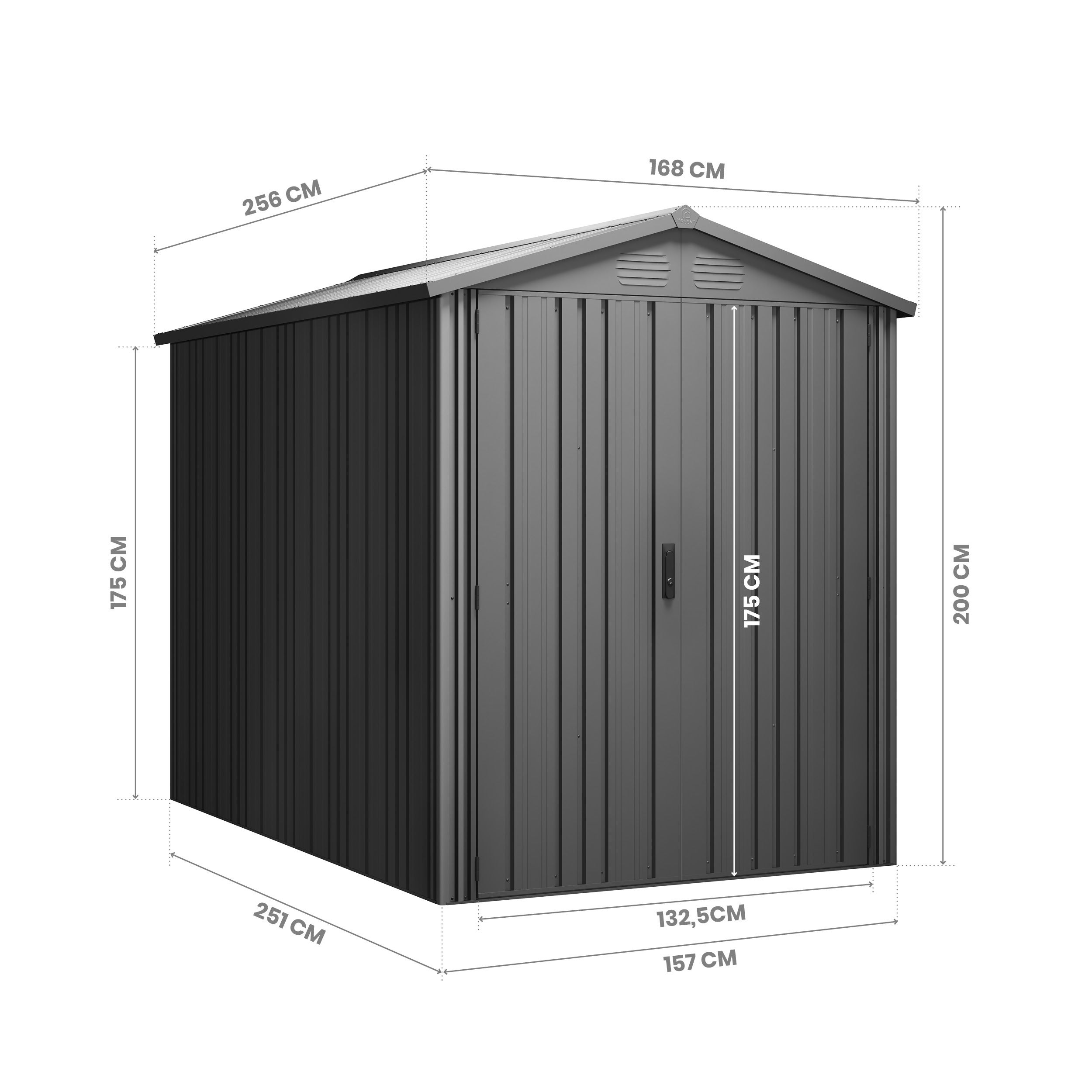 Abri de jardin métal 4,30m2 Pioneer Y50 - Structure autoportante - Portes renforcées - Serrure avec clé incluse - Piliers en V - Cabane extérieur - 4