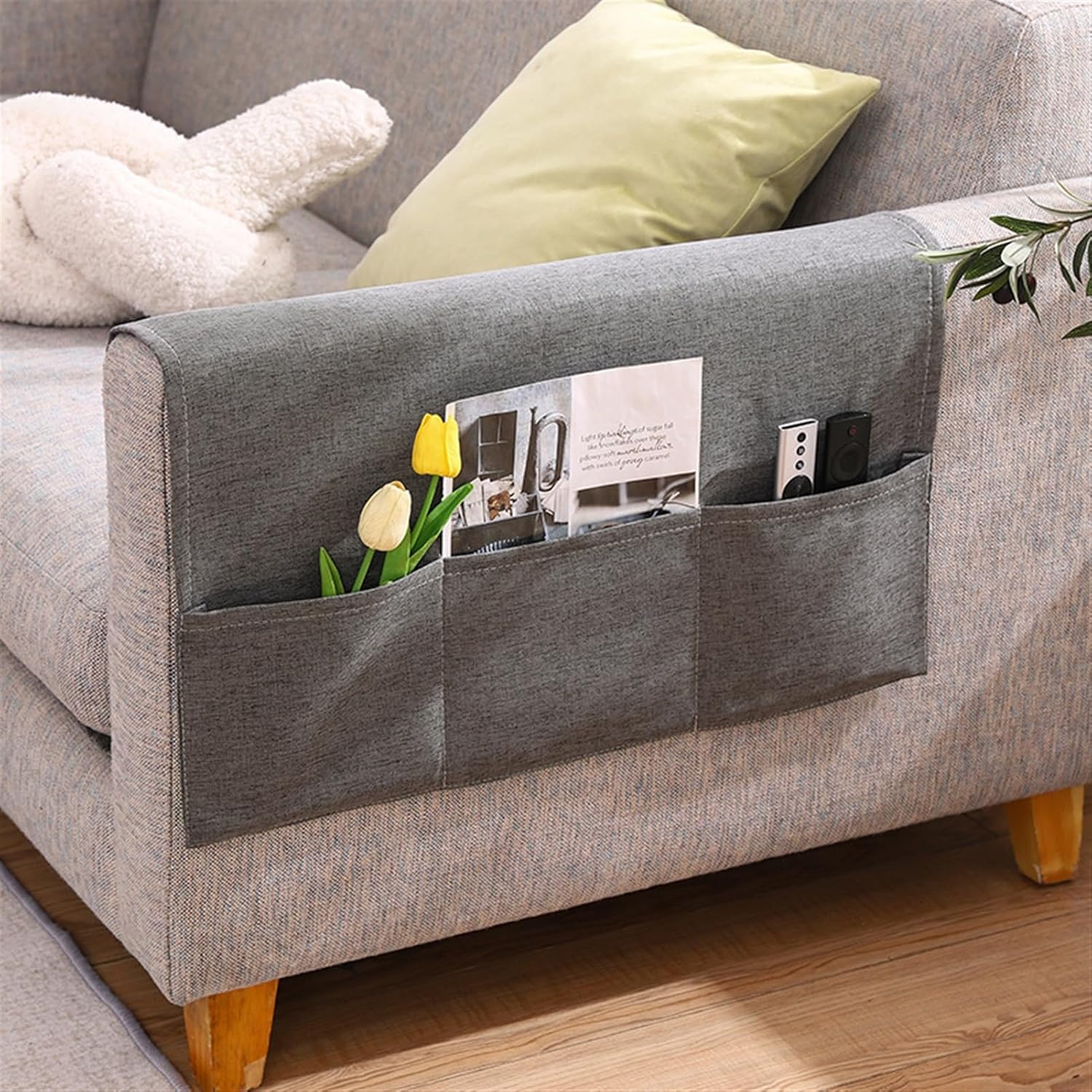 Housse D'Accoudoir De Canapé Avec Poches De Rangement – Organisateur Imperméable Anti-Déversement, Protection Matelassée Antidérapante Pour Bras De Sofa