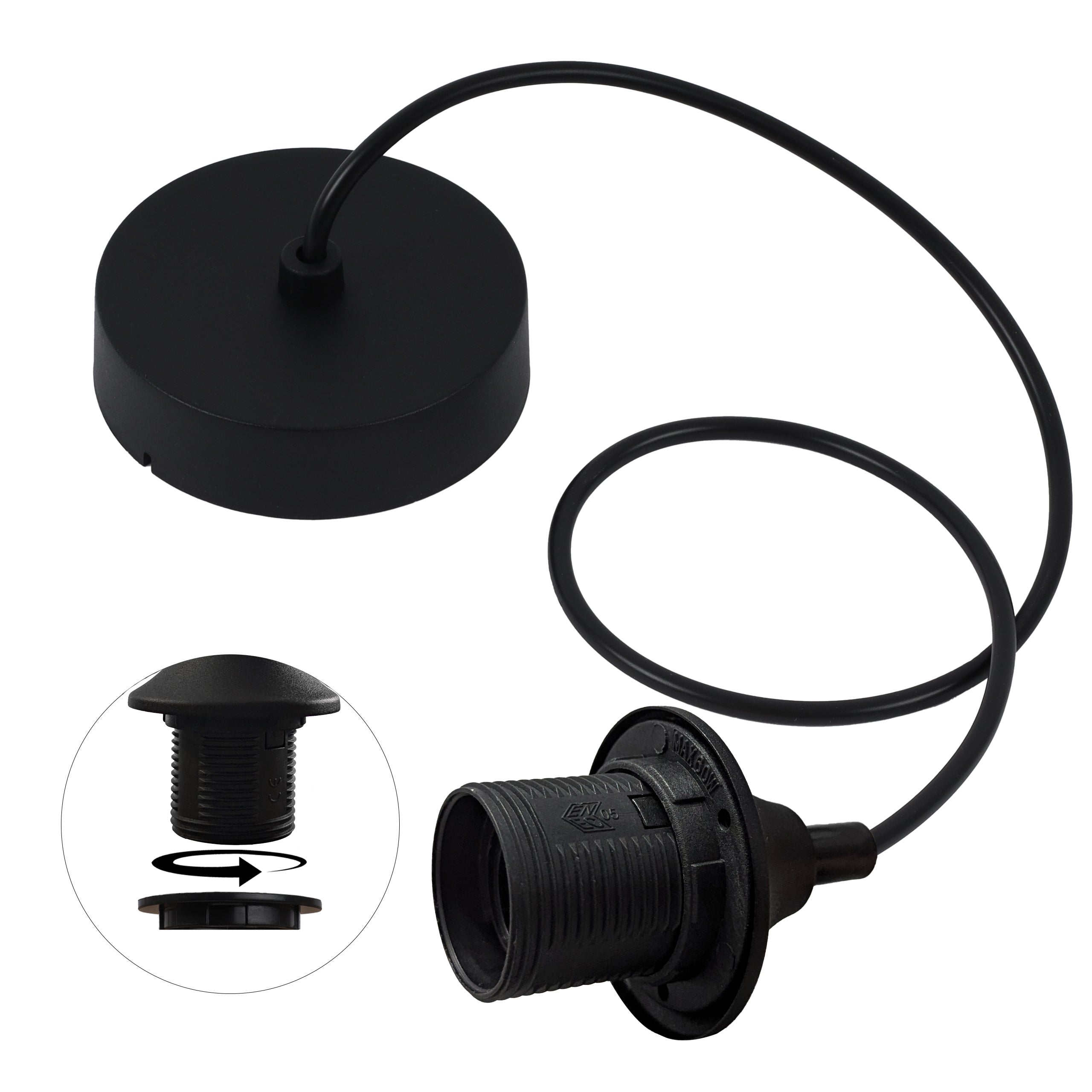 Zawiesie do lampy wiszącej 100cm oprawka stożek E27 czarny