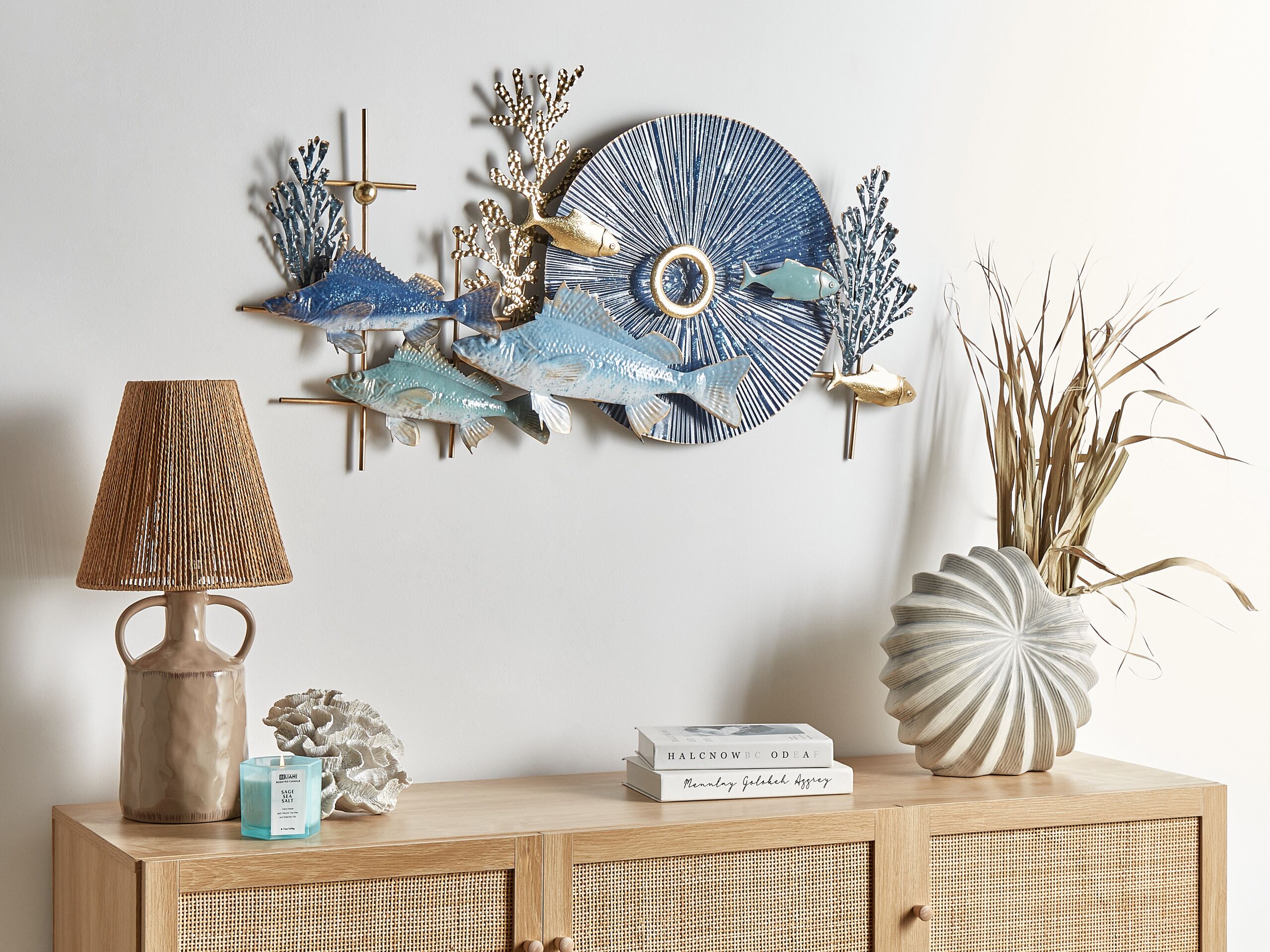 Déco Murale Poisson En Métal - Lot De 2 Sculptures Colorées (30x17,5cm) - Thème Océan, Accroche Facile - Pour Salon, Chambre, Jardin, Cuisine - 3