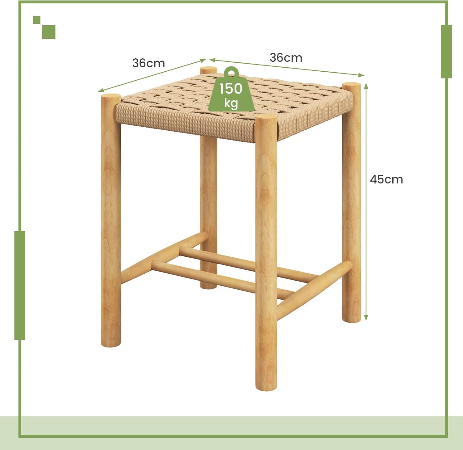 Juego de 2 Taburetes de Bar, Sillas de Comedor, Madera y Papel Trenzado de Bistró con Reposapiés - 3